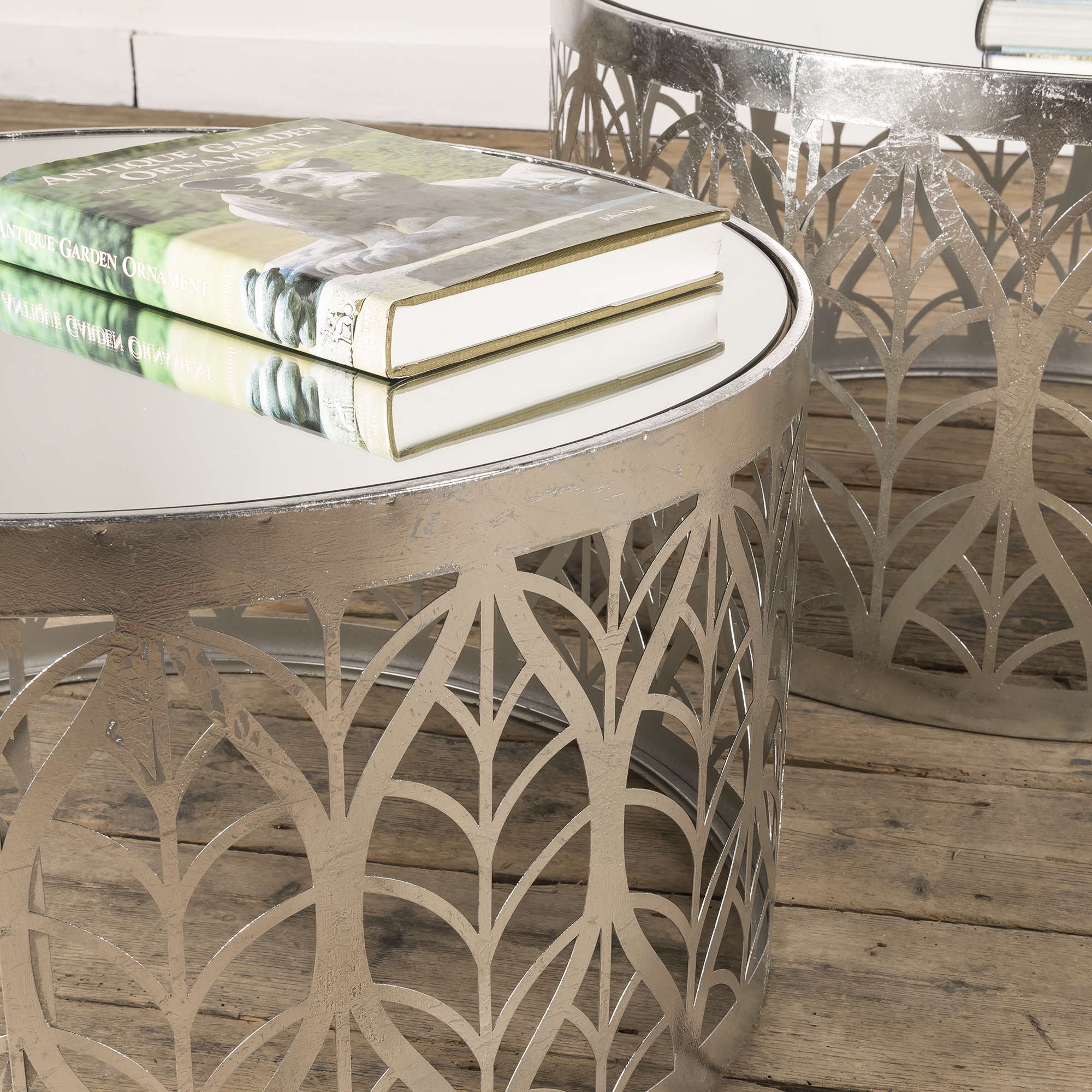 Gin Shu Metal Nest of Coffee Tables - Silver Gilt Leaf