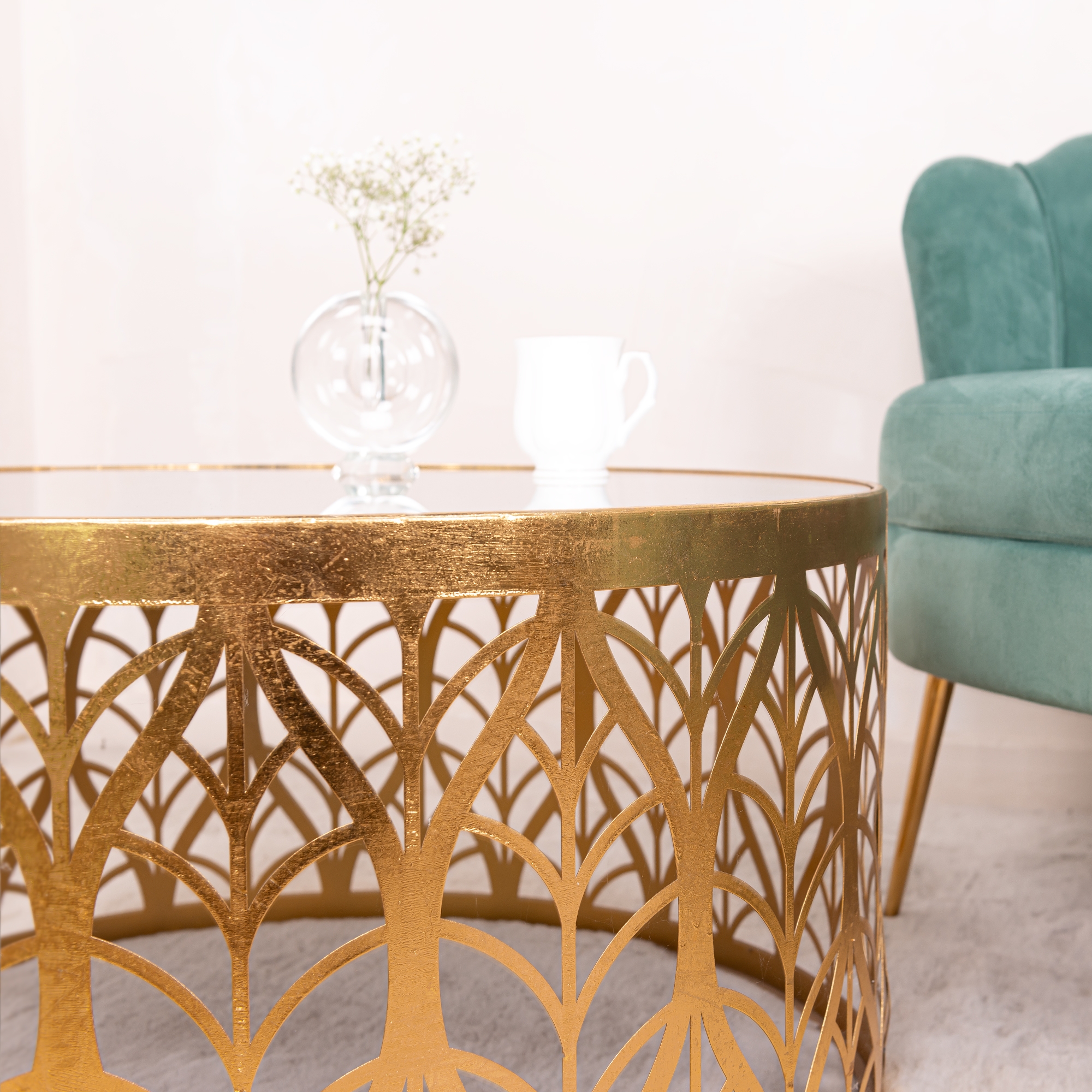Gin Shu Metal Large Coffee Tables - Gold Gilt Leaf