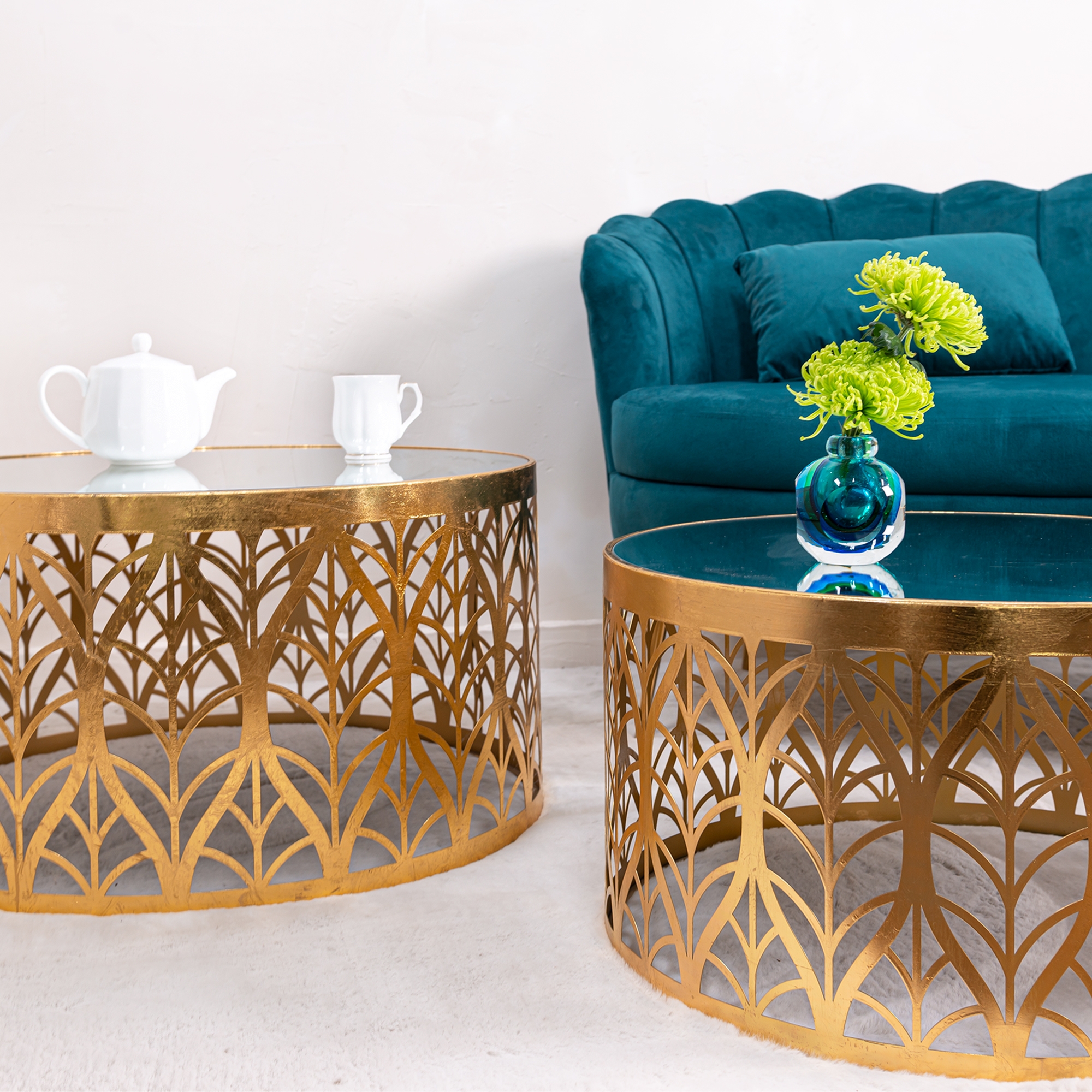 Gin Shu Metal Small Coffee Tables - Gold Gilt Leaf
