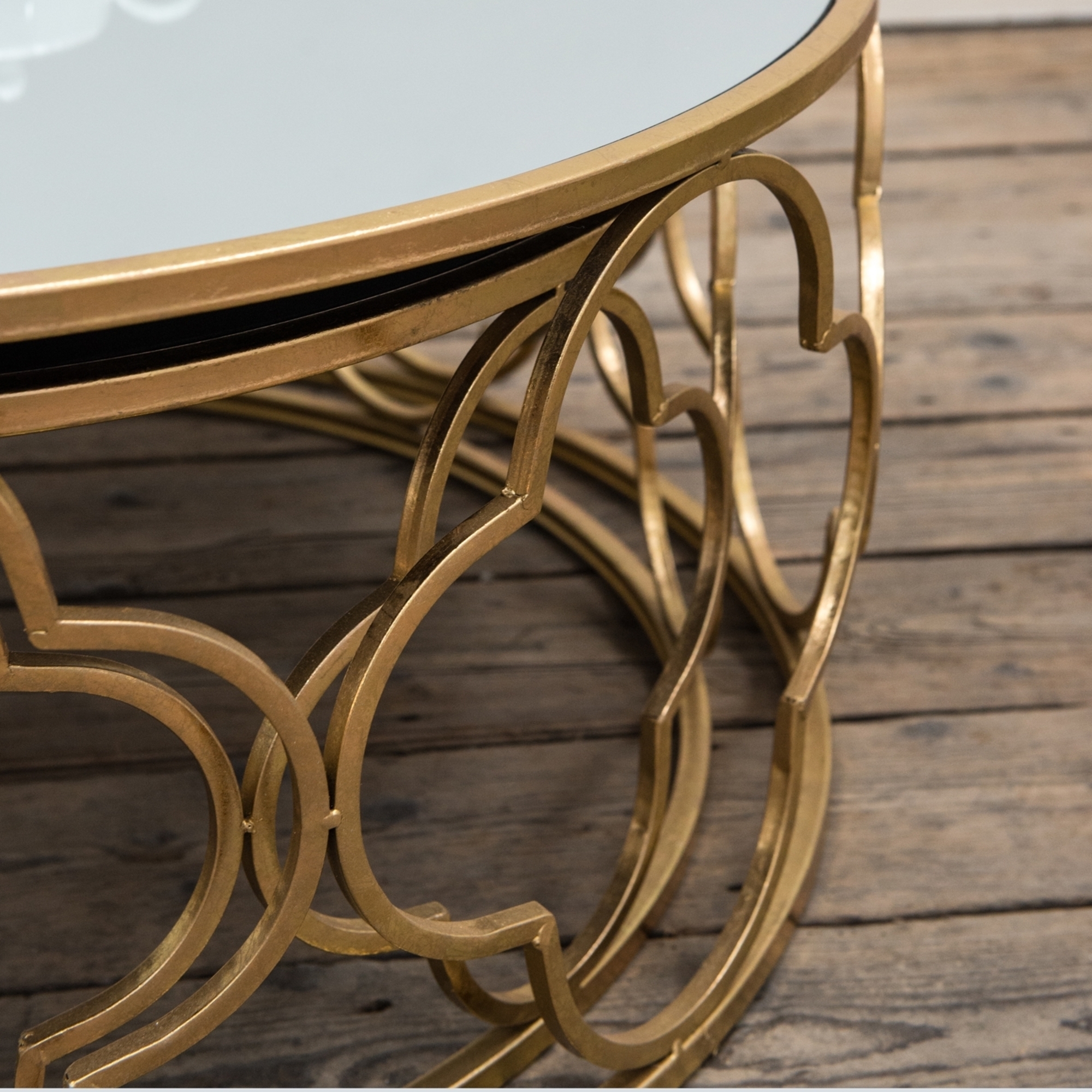 Gold Gilt Leaf Parisienne Metal Nests of Tables - set of two