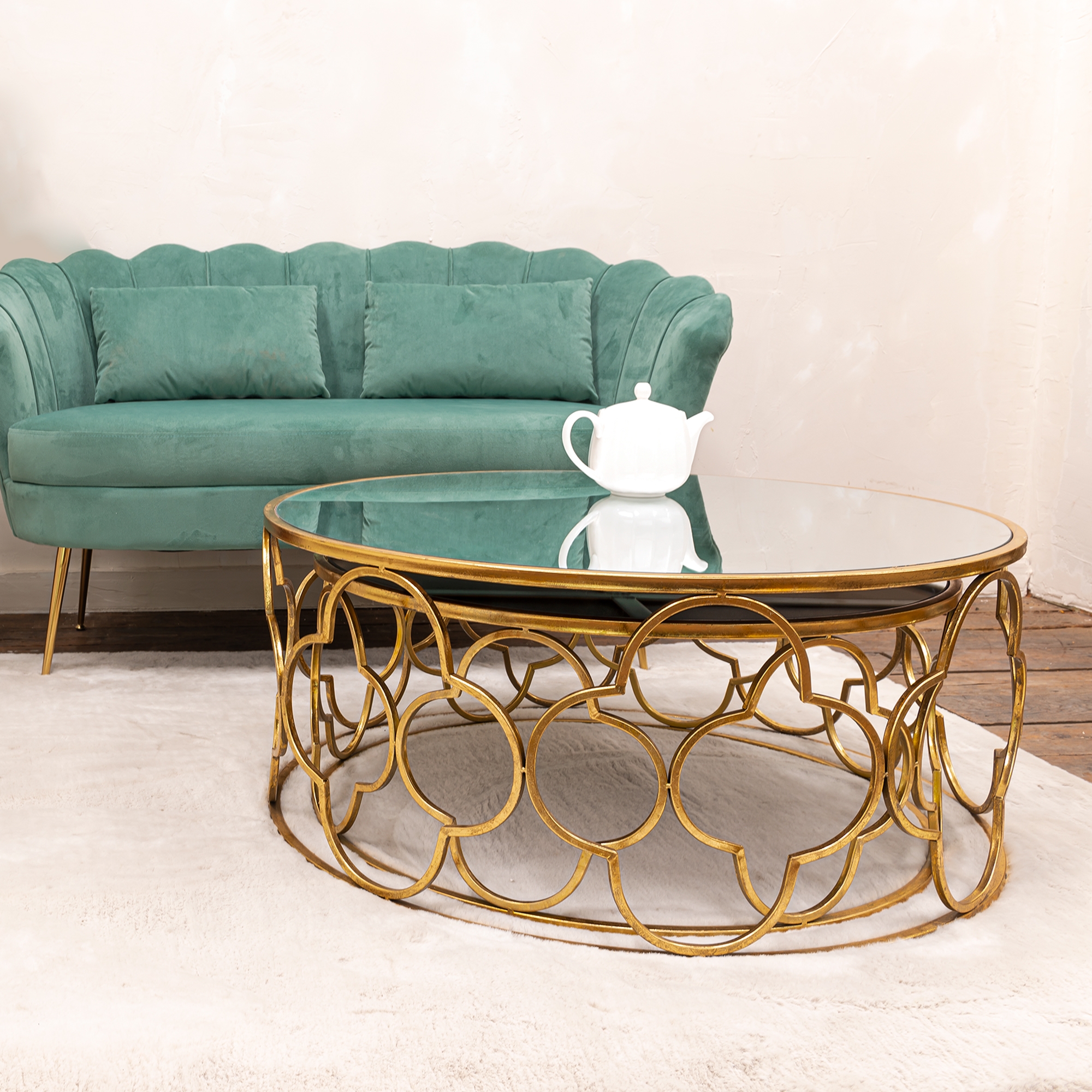 Gin Shu Metal Small Coffee Table Gold Gilt Leaf