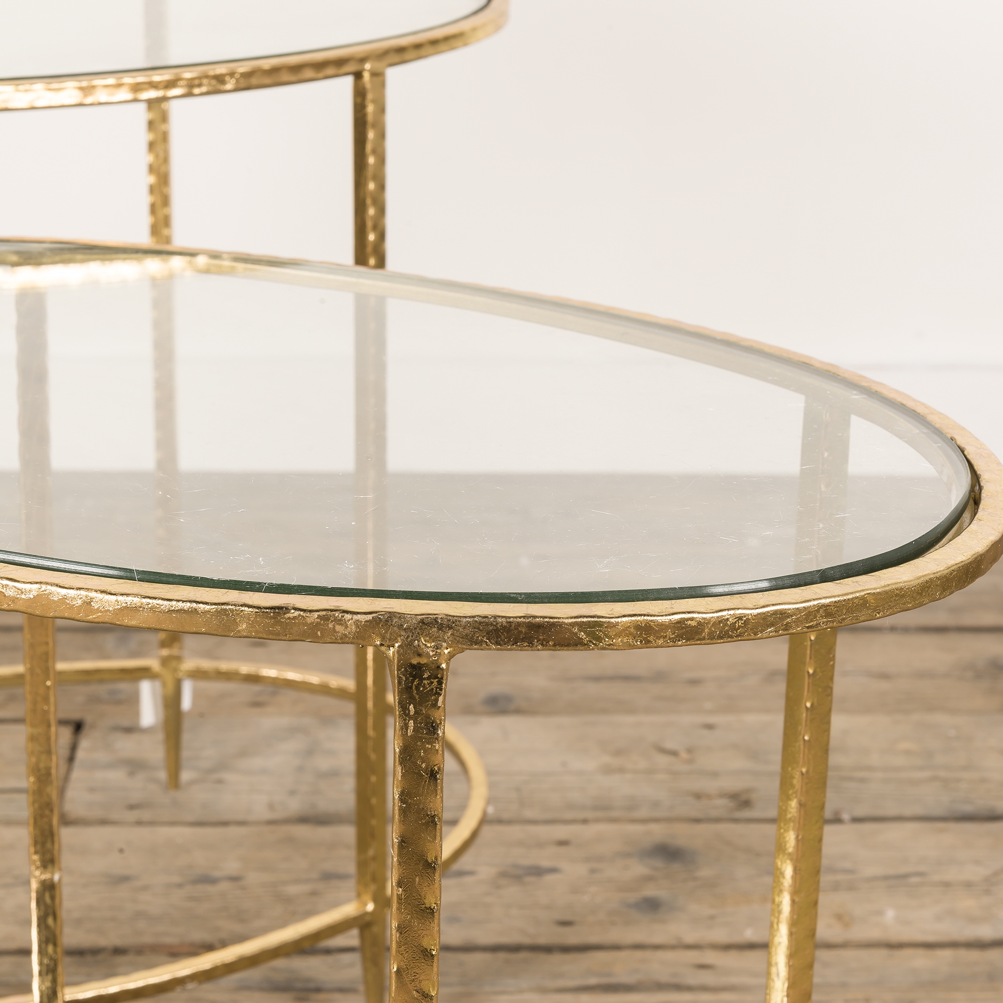 Gold Gilt Leaf Parisienne Metal Nests of Tables - set of two