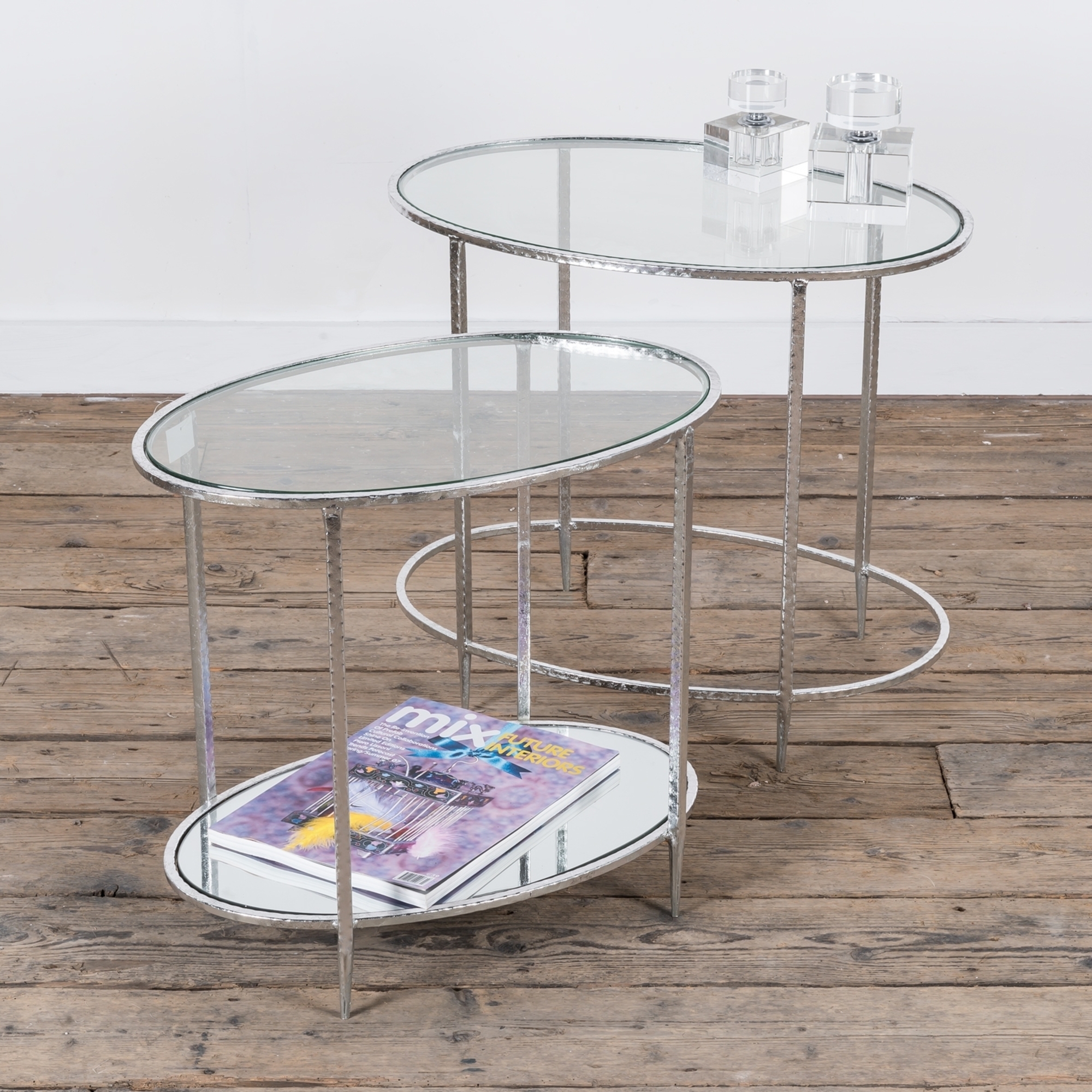 Gin Shu Metal Nest of Tables - Silver Gilt Leaf