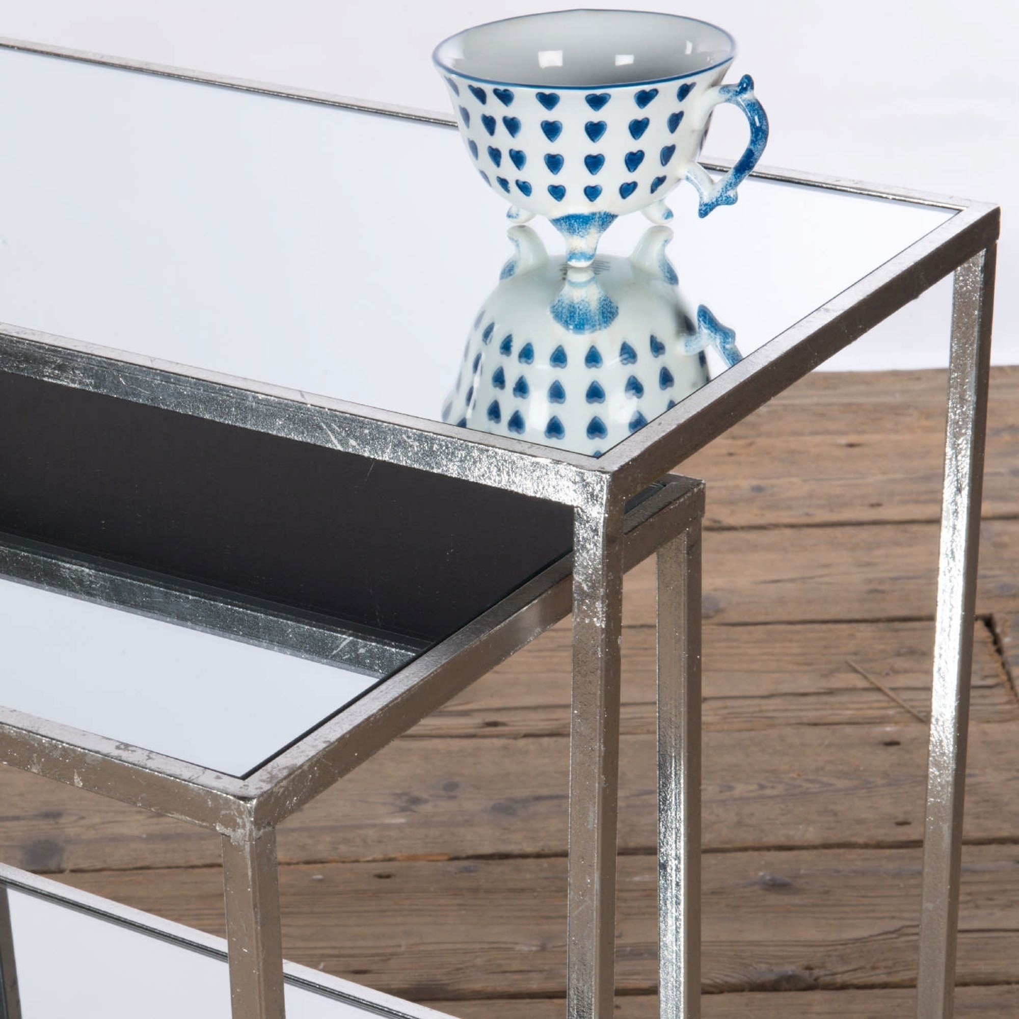 Gin Shu Metal Nest of Tables - Silver Gilt Leaf