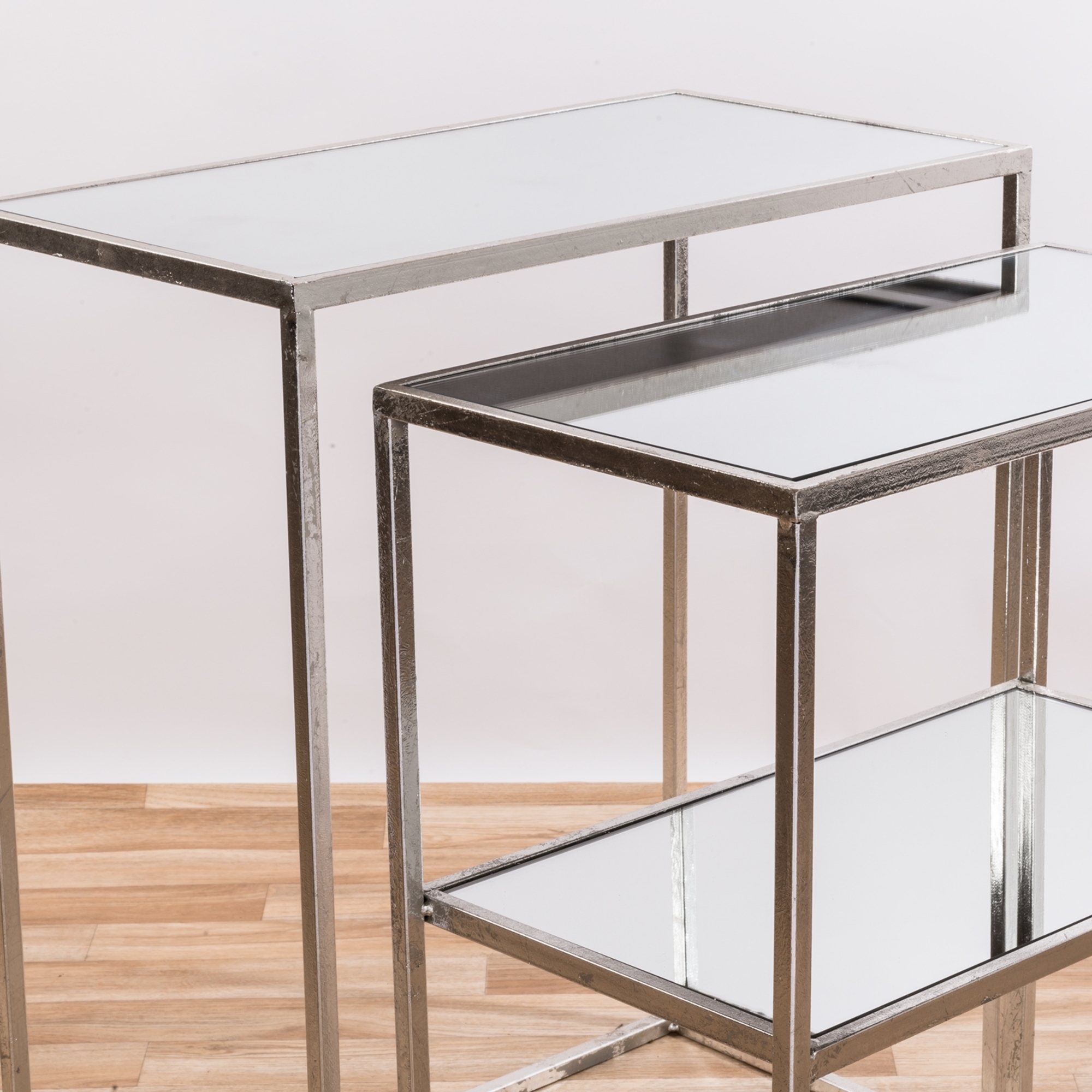 Gin Shu Metal Nest of Tables - Silver Gilt Leaf
