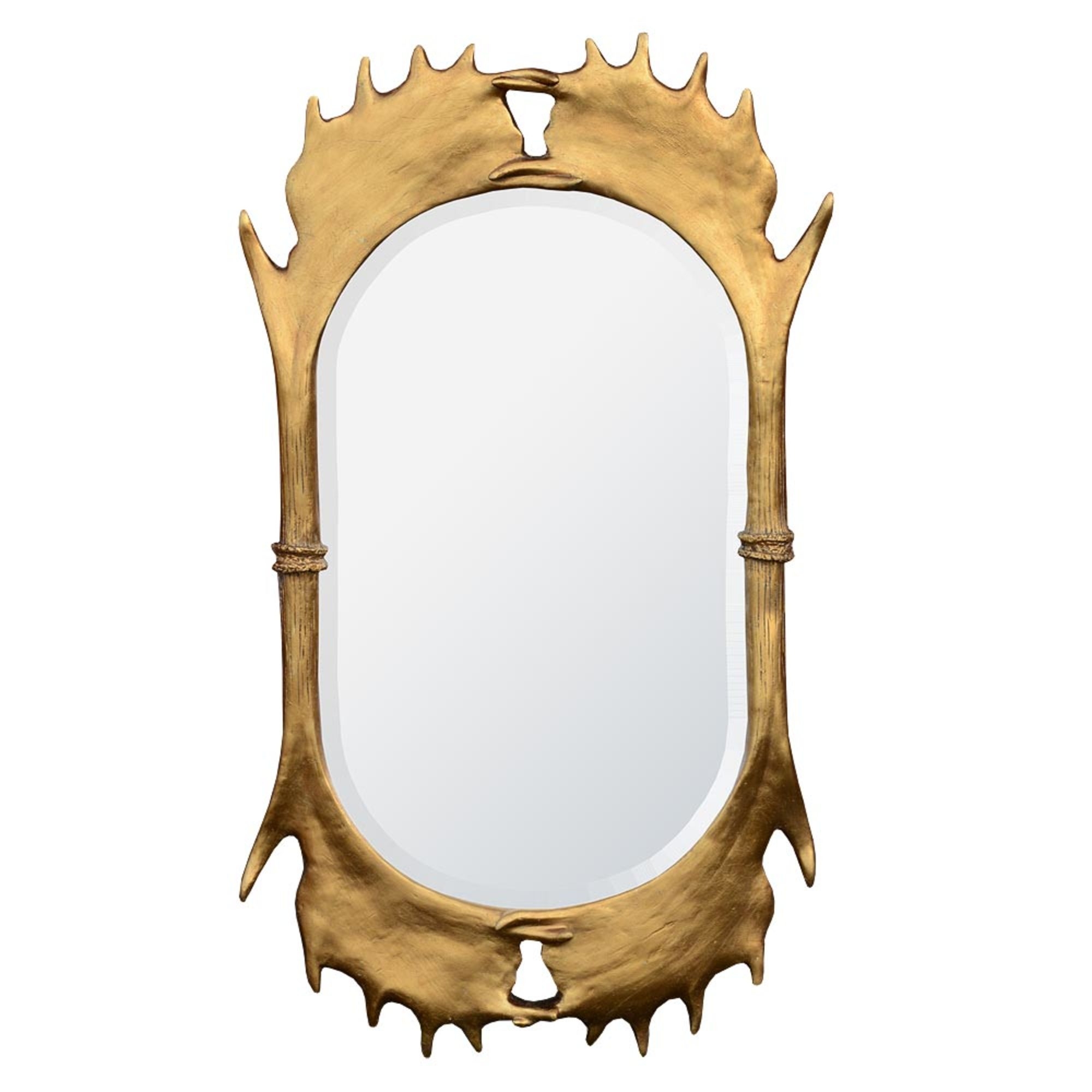 Gold antler frame with bev. mirror