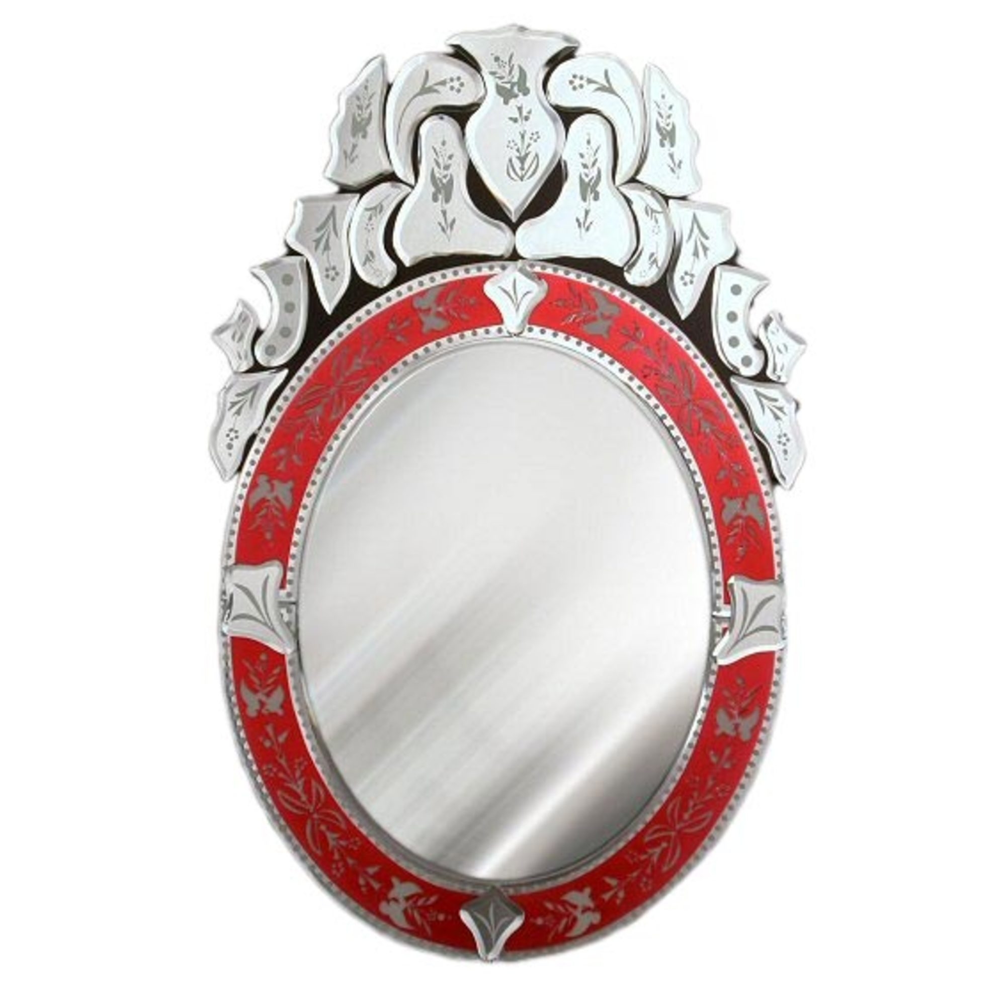 Venetian Oval Mirror with Crown Red