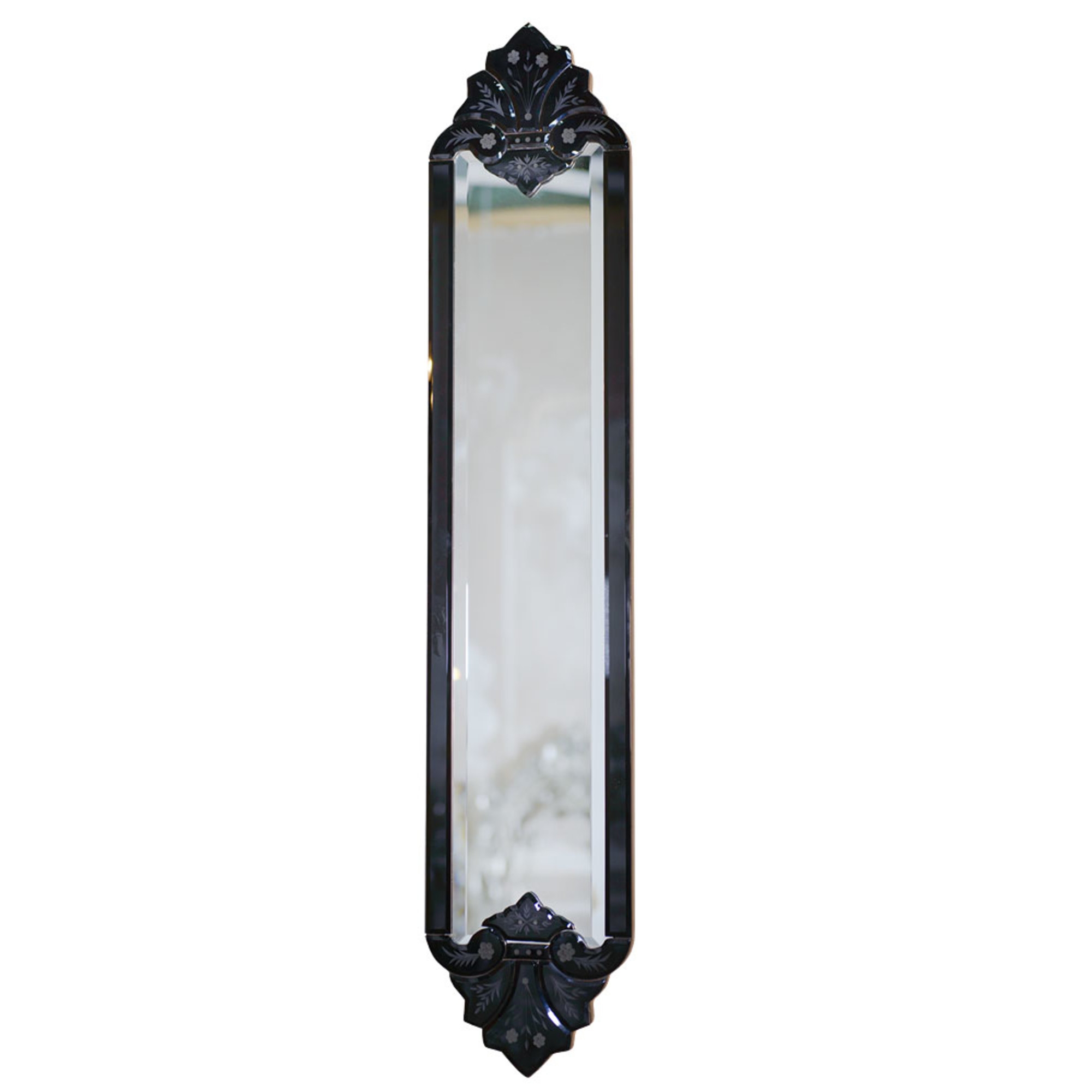 Venetian Peep Black Mirror with Top and tail