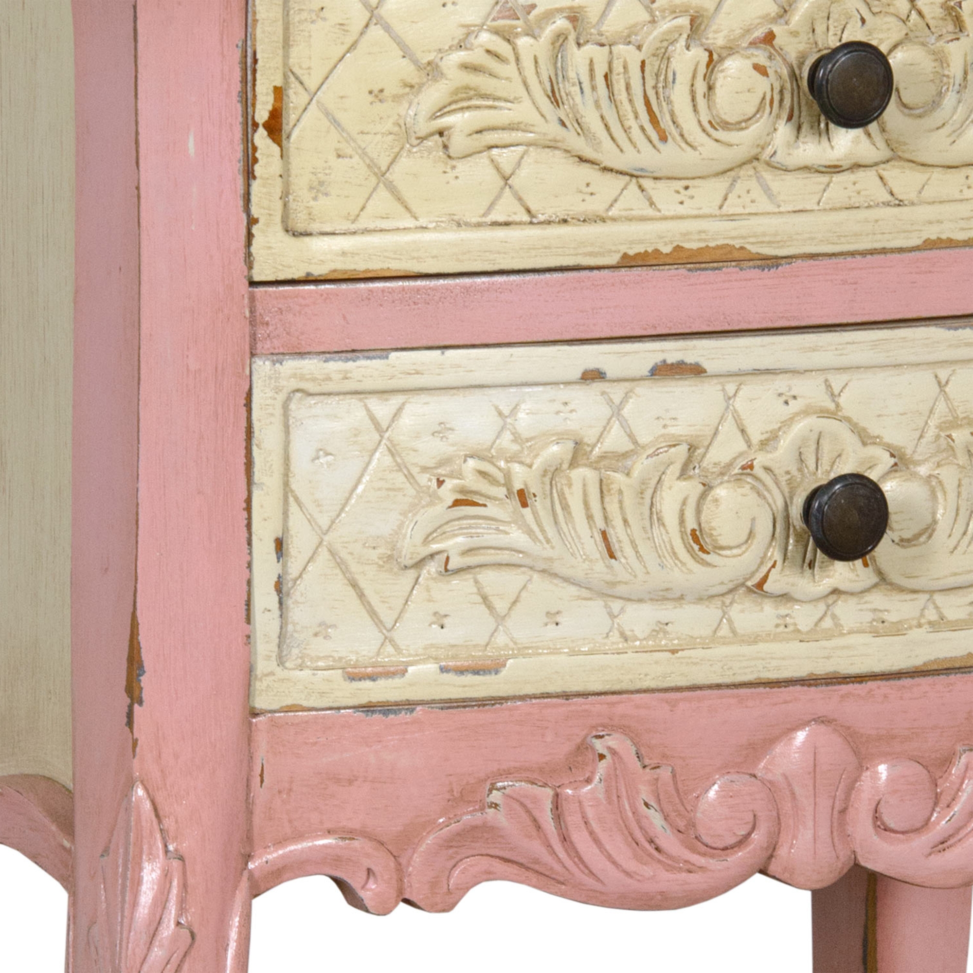 Isabella Bedside Table - Pink and White