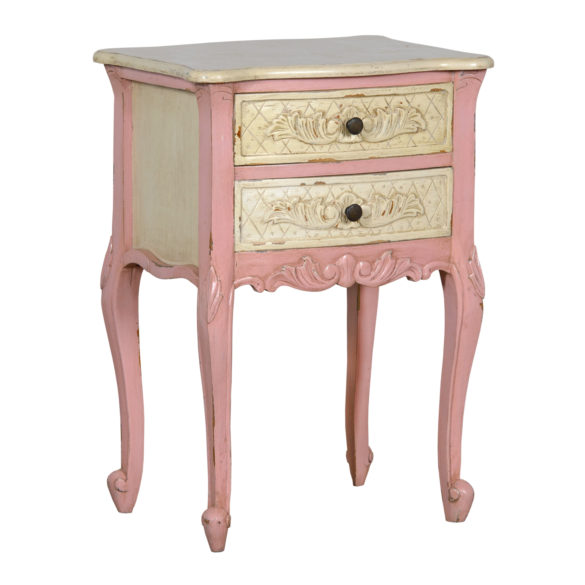 Isabella Bedside Table - Pink and White