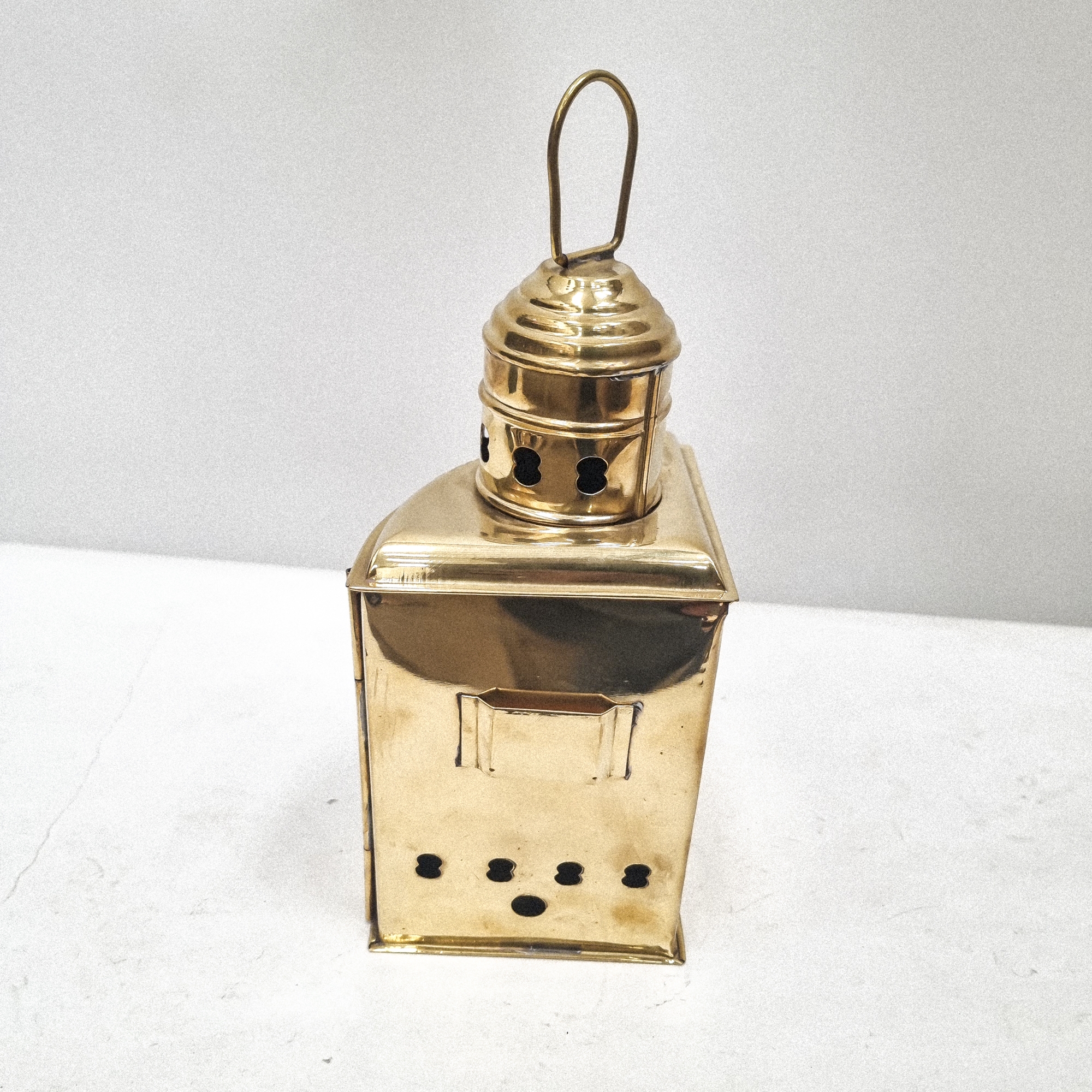 Vintage Small Brass Starbord Corner Oil Lantern Red Glass