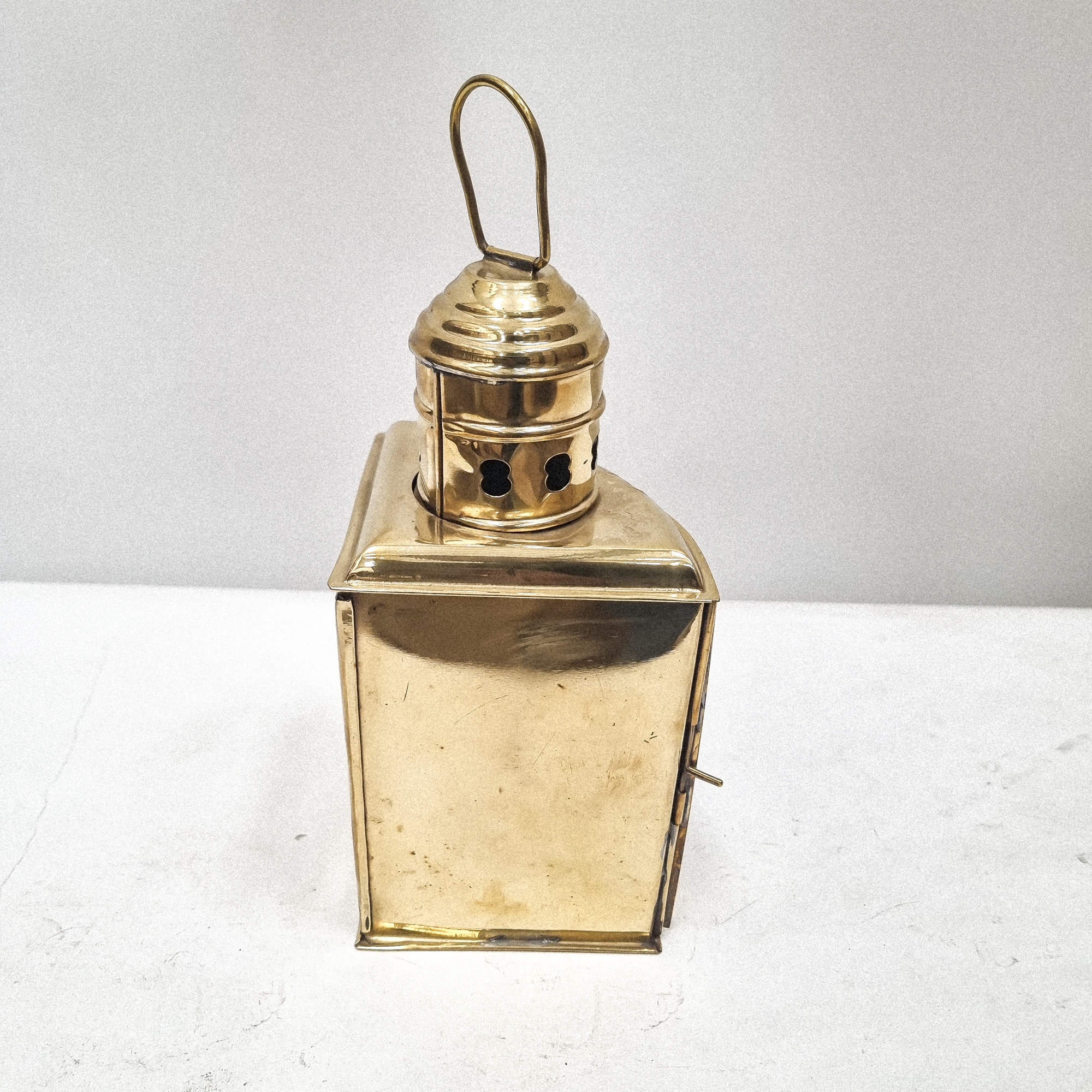 Vintage Small Brass Starbord Corner Oil Lantern Red Glass