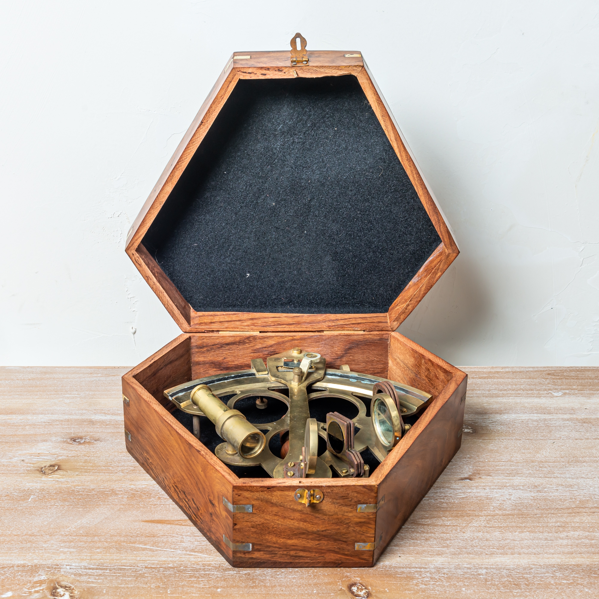 Antique Brass  Sextant in Wooden Box 