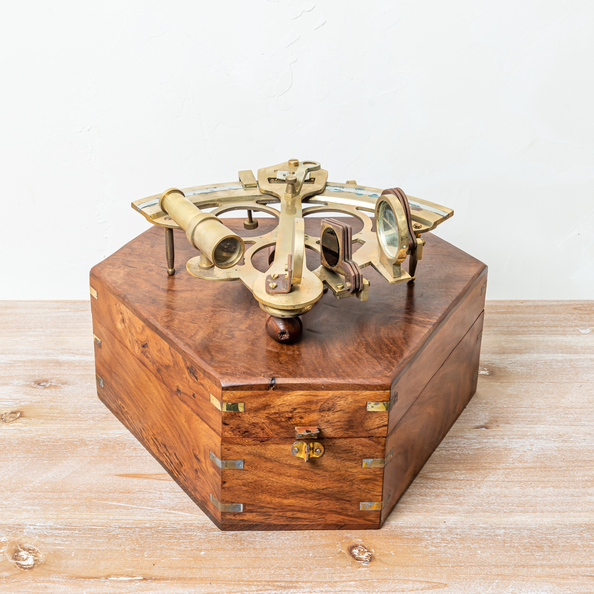 Antique Brass  Sextant in Wooden Box 