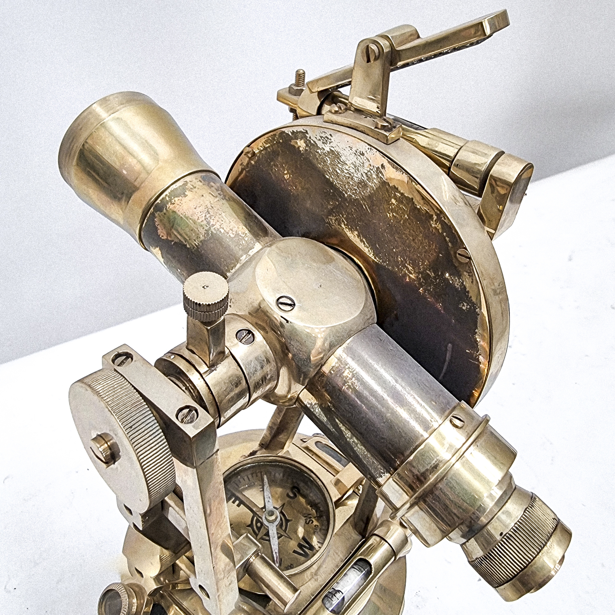 Large Brass Theodolite with Wooden Box 