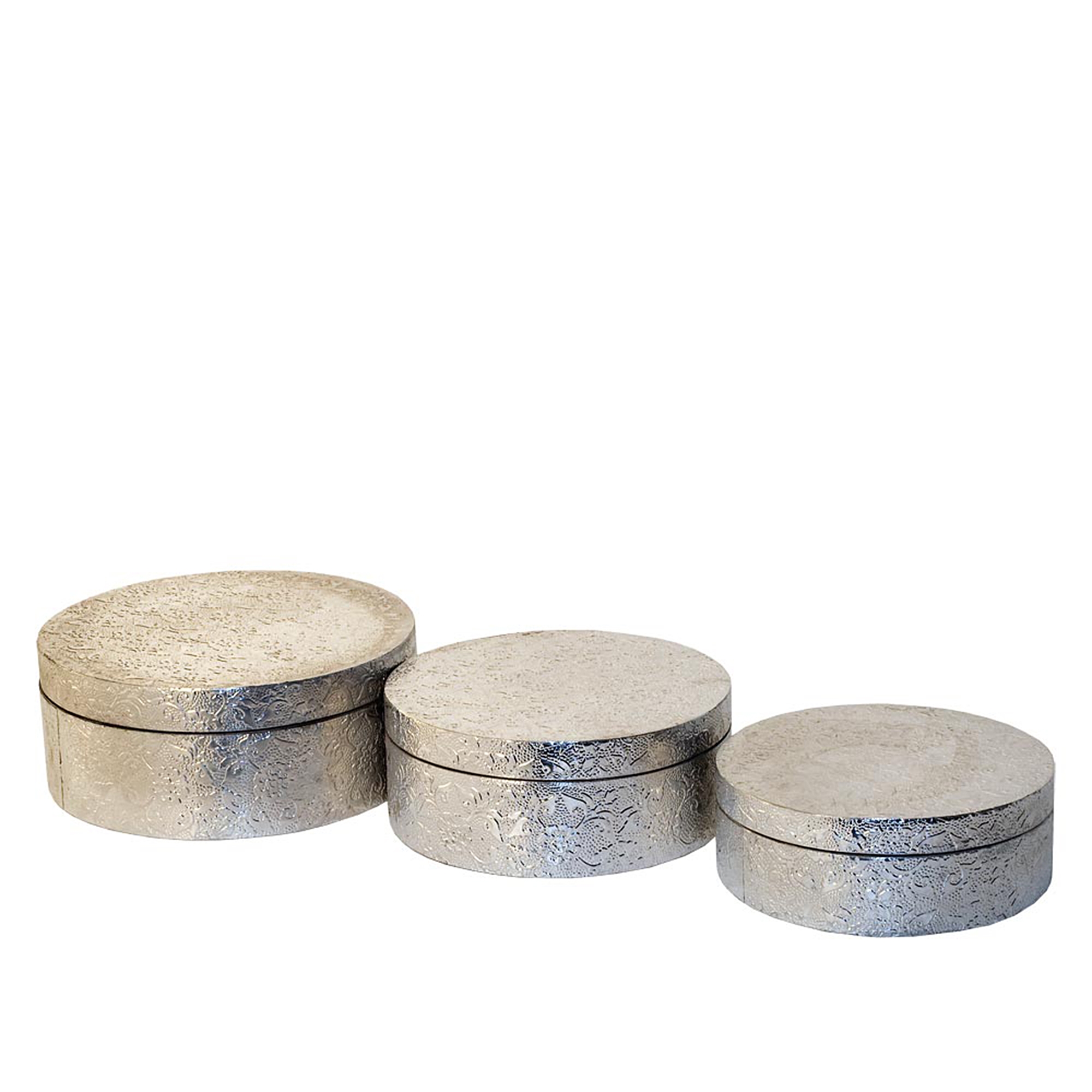 Chaandhi Kar Metal Embossed Hat Boxes - Silver