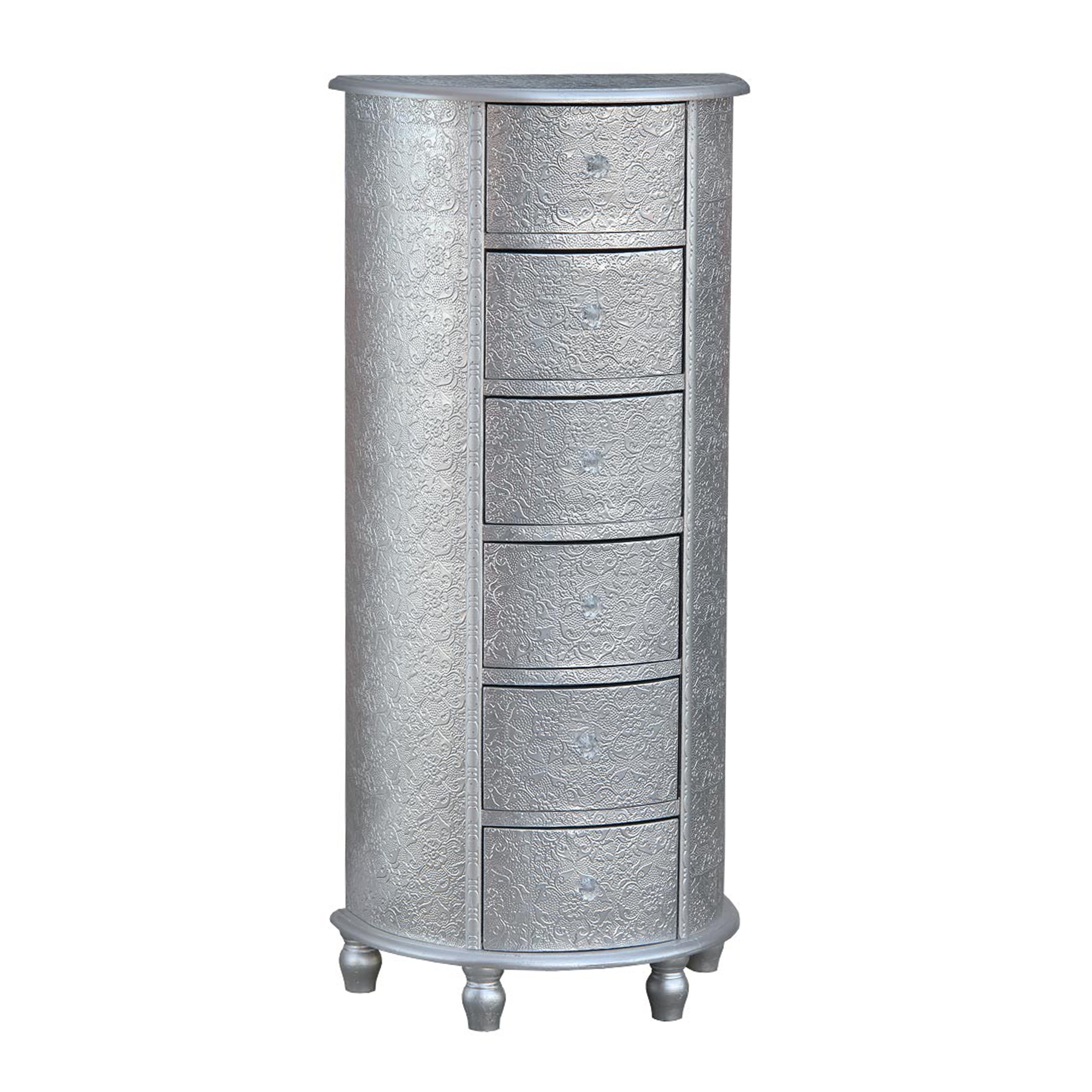 Chaandhi Kar Metal Embossed Tallboy Chest of Drawers - Silver