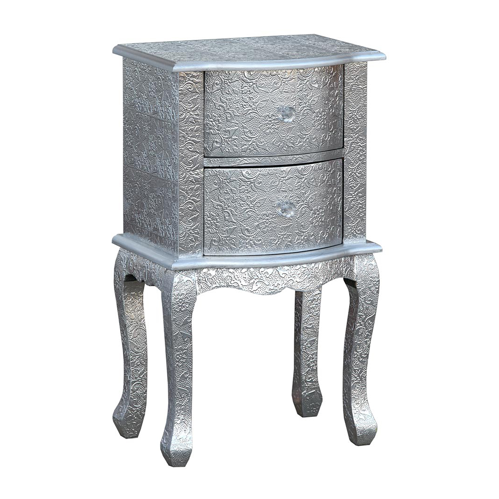 Chaandhi Kar Metal Embossed Bedside Table - Silver