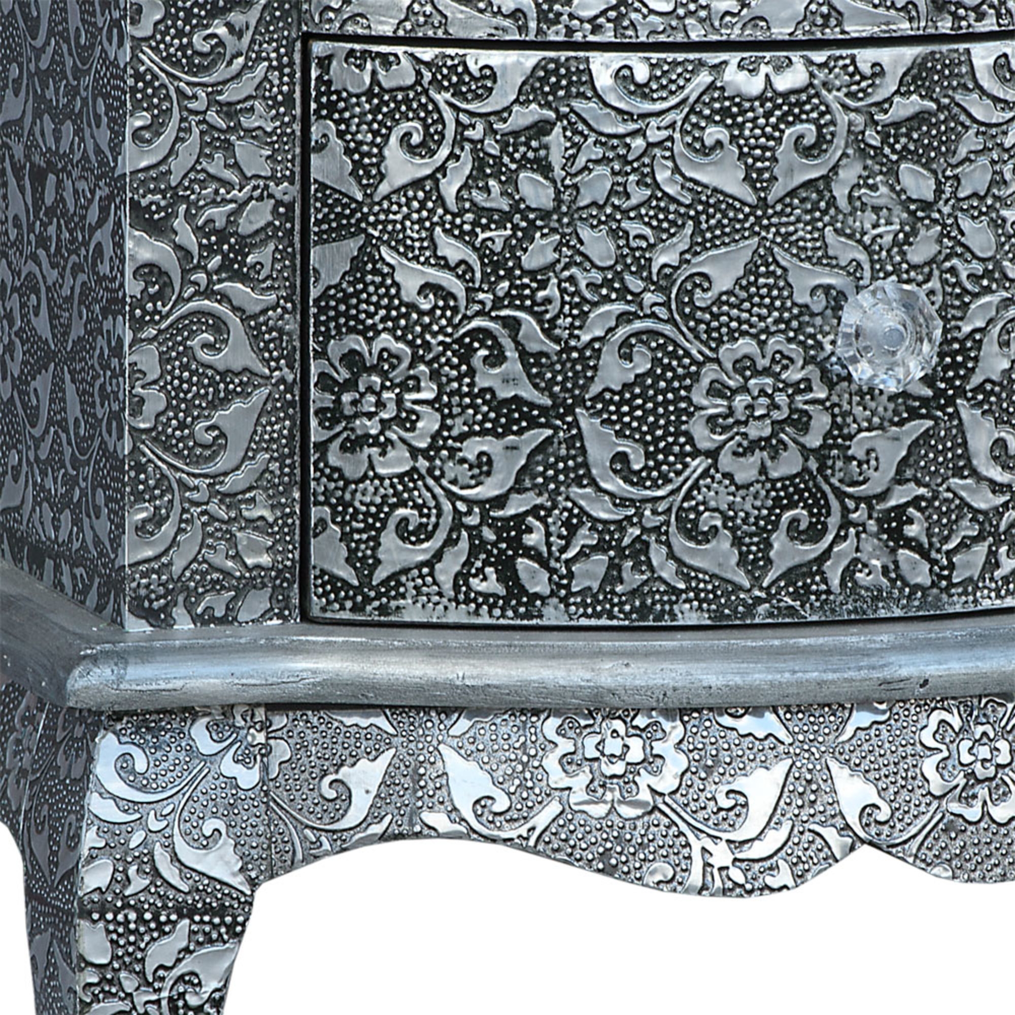 Chaandhi Kar Metal Embossed Bedside Table - Blackened Silver