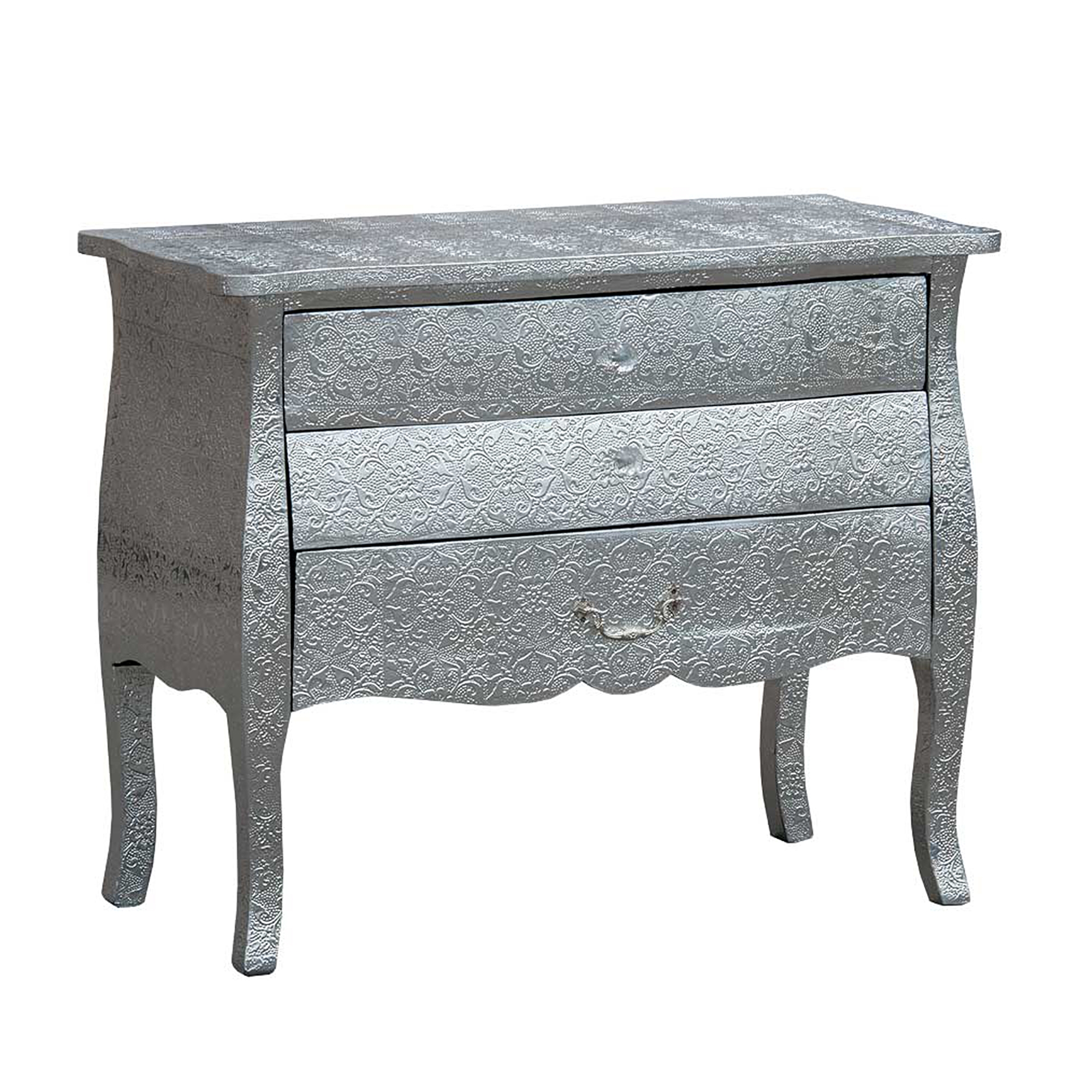 Chaandhi Kar Metal Embossed Chest of Drawers - Silver