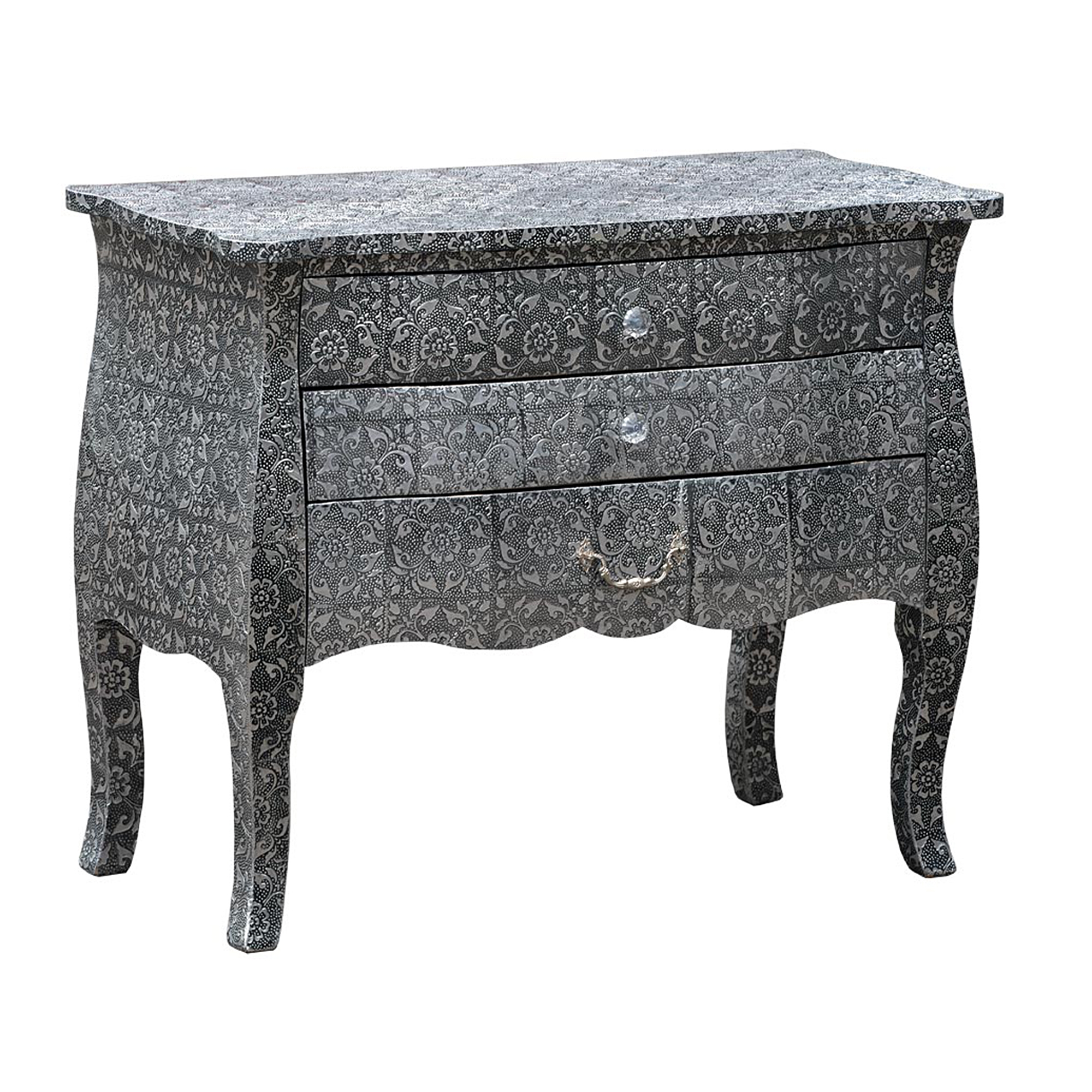 Chaandhi Kar Metal Embossed Chest of Drawers - Blackened Silver