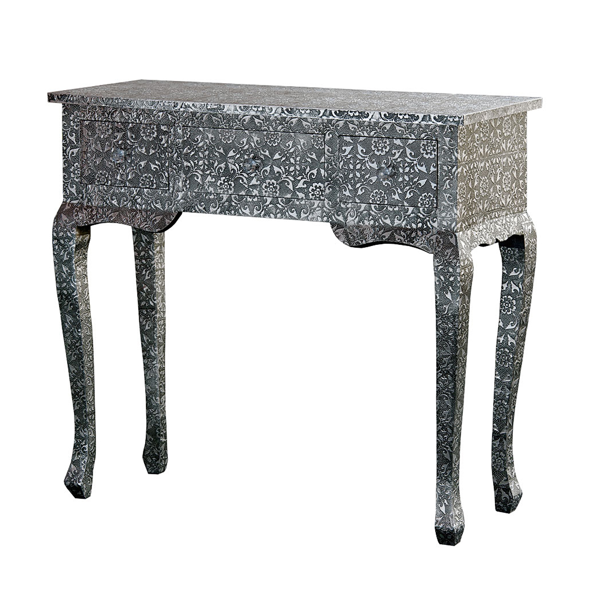 Chaandhi Kar Metal Embossed Console Table - Blackened Silver