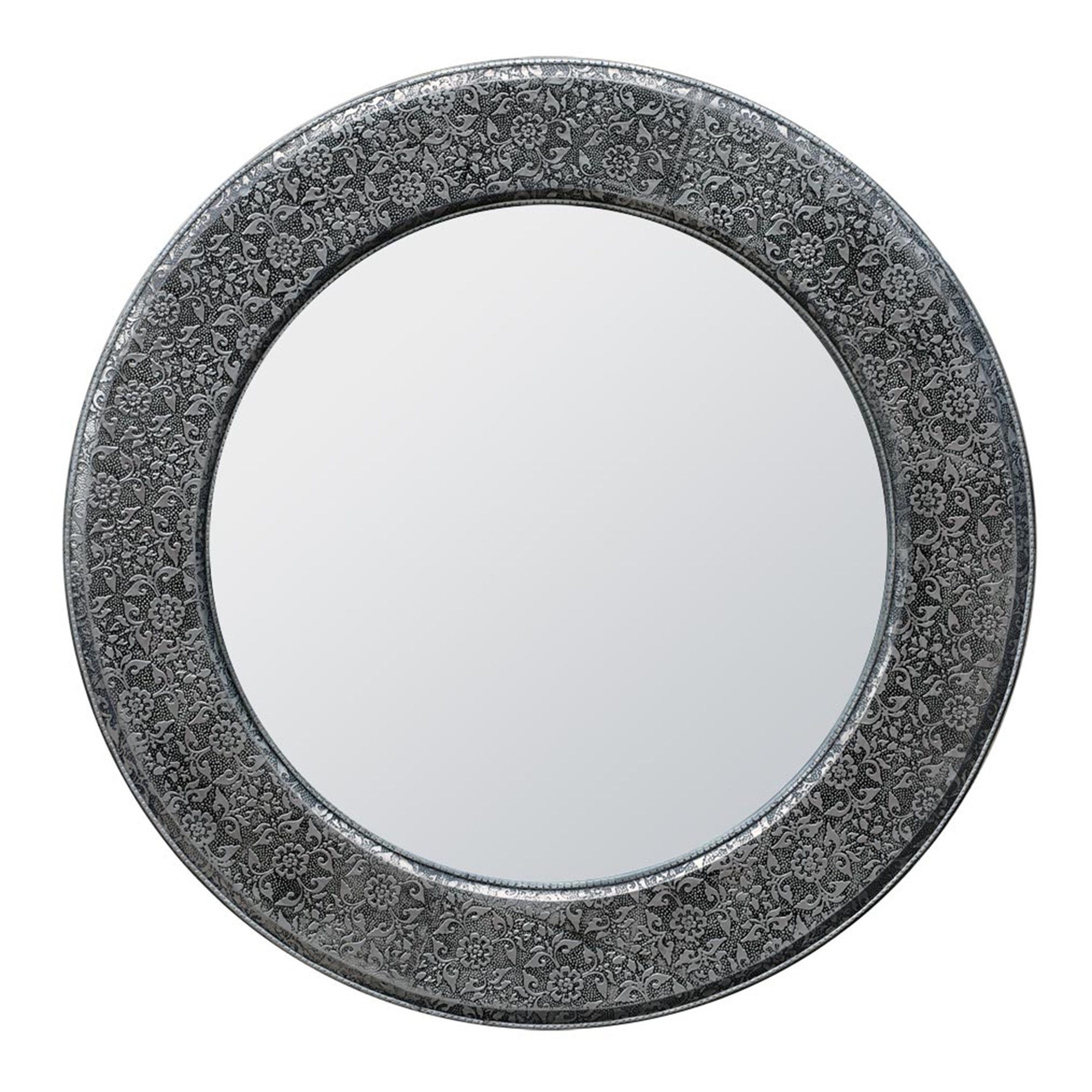 Chaandhi Kar Metal Embossed Mirror - Blackened Silver 