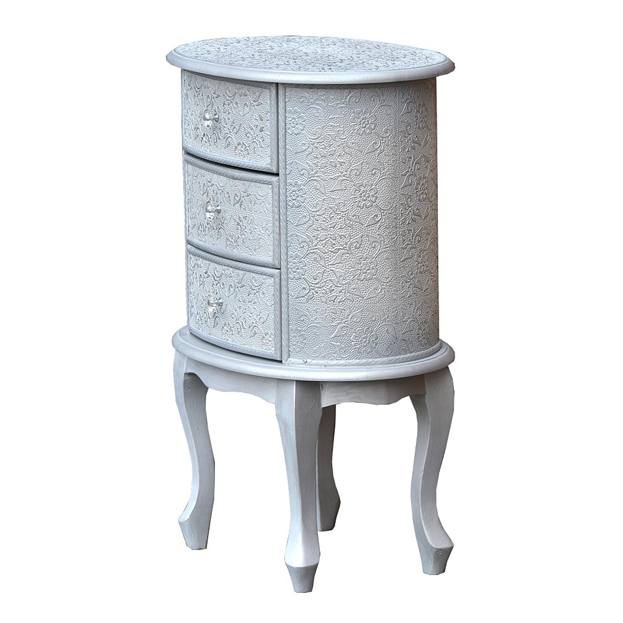Chaandhi Kar Metal Embossed Bedside Table - Silver