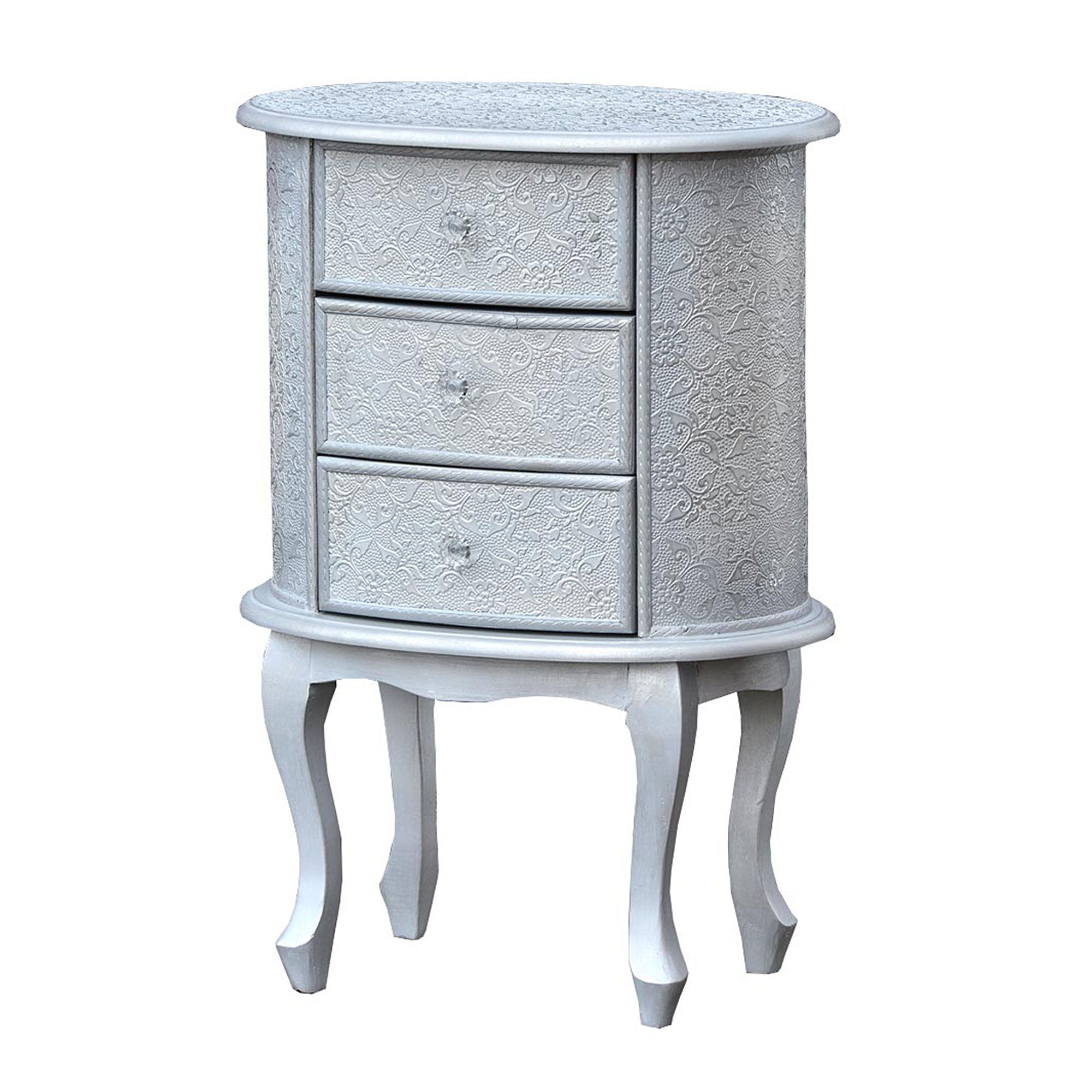 Chaandhi Kar Metal Embossed Bedside Table - Silver