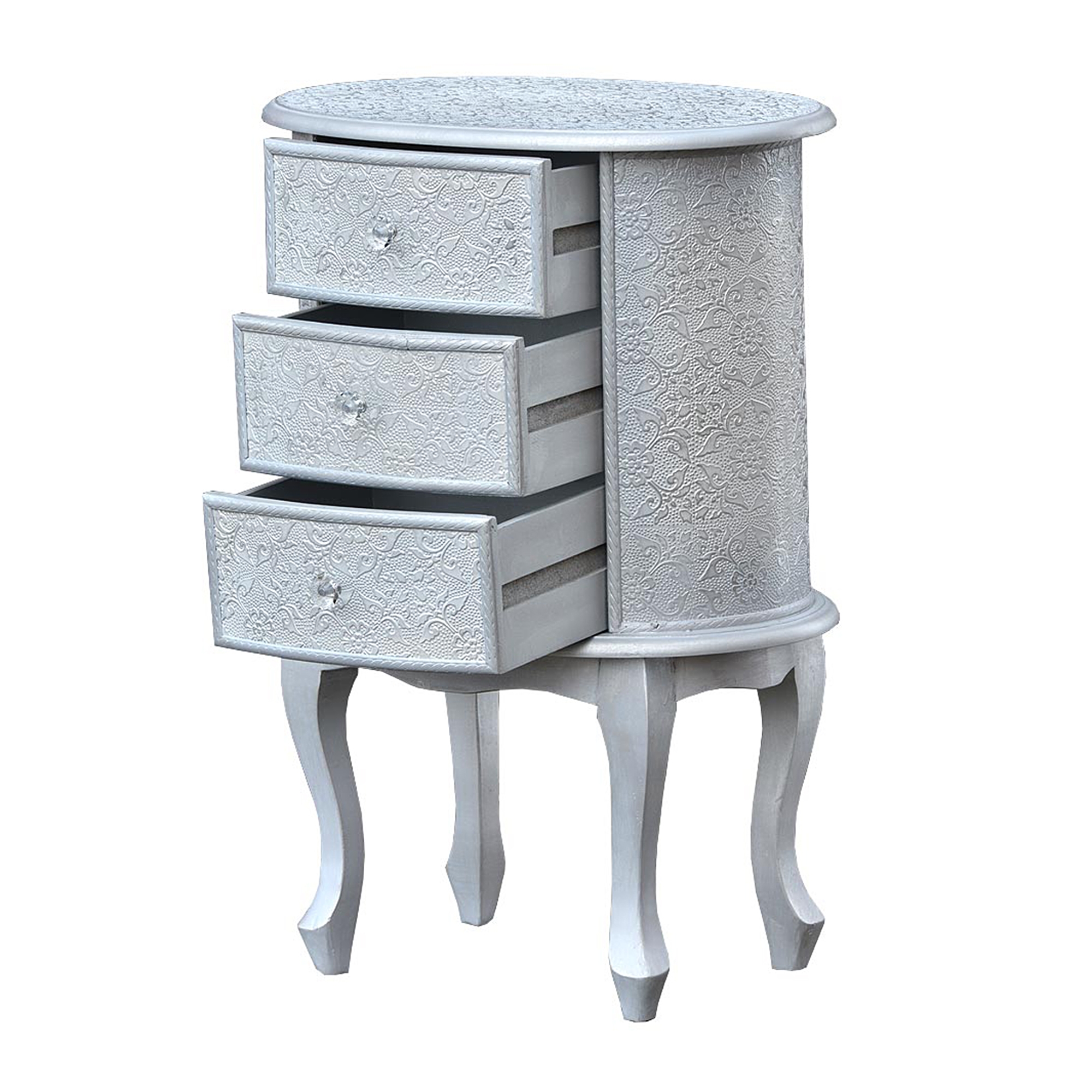 Chaandhi Kar Metal Embossed Bedside Table - Silver