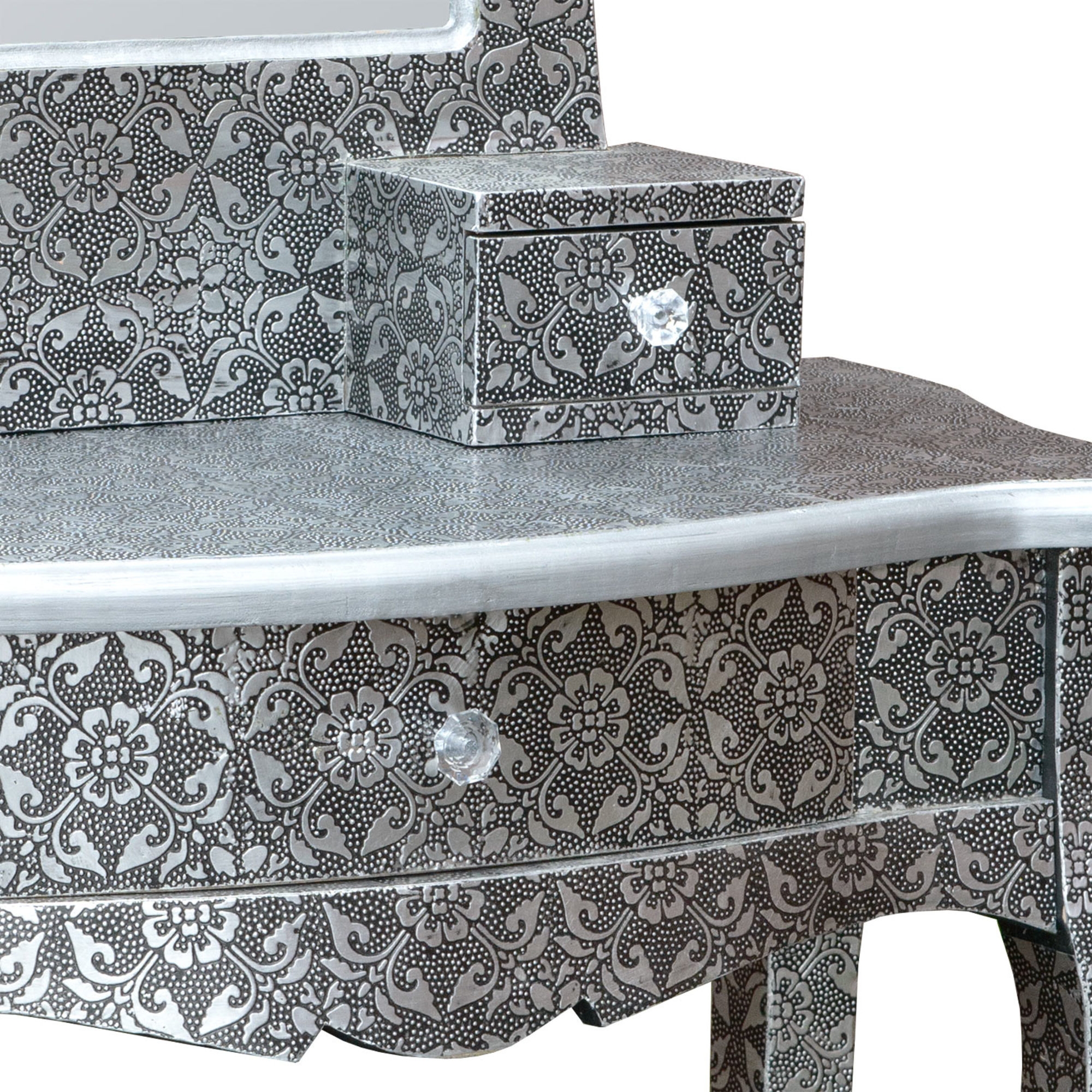 Chaandhi Kar Metal Embossed Dressing Table - Blackened Silver
