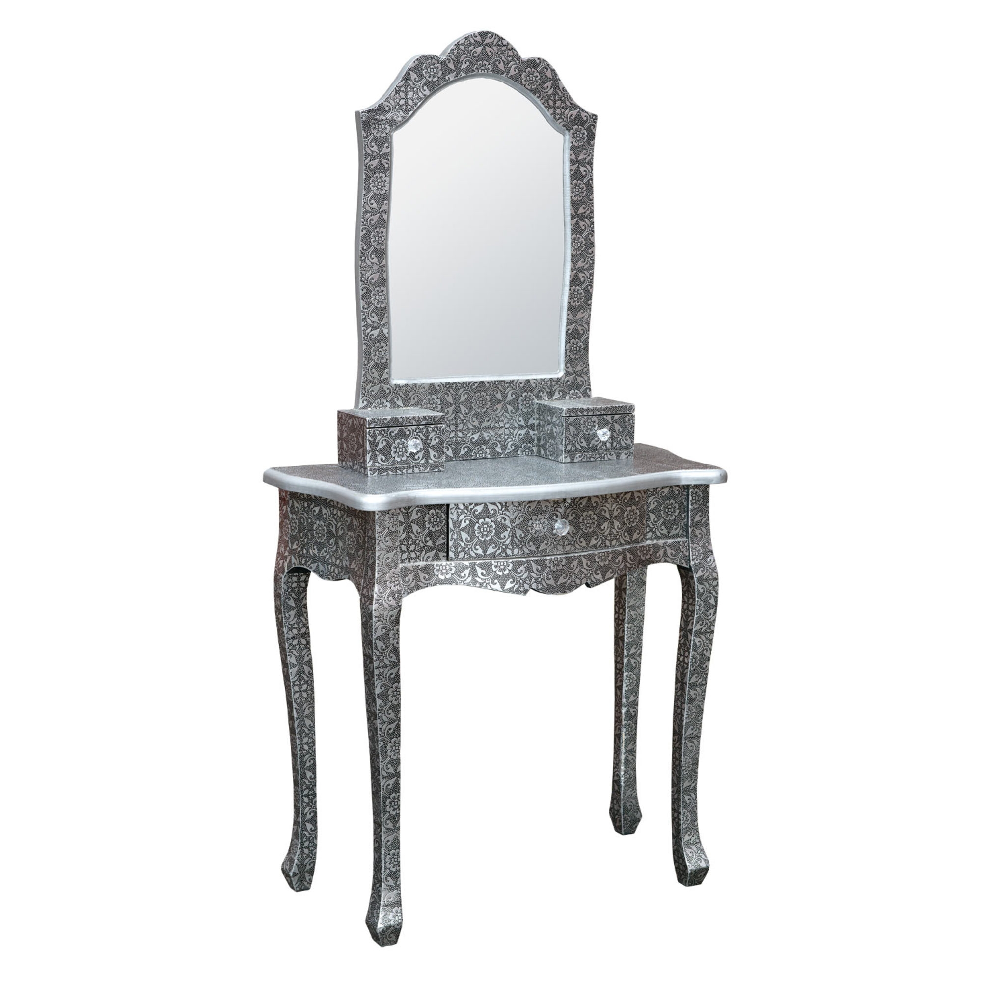 Chaandhi Kar Metal Embossed Dressing Table - Blackened Silver