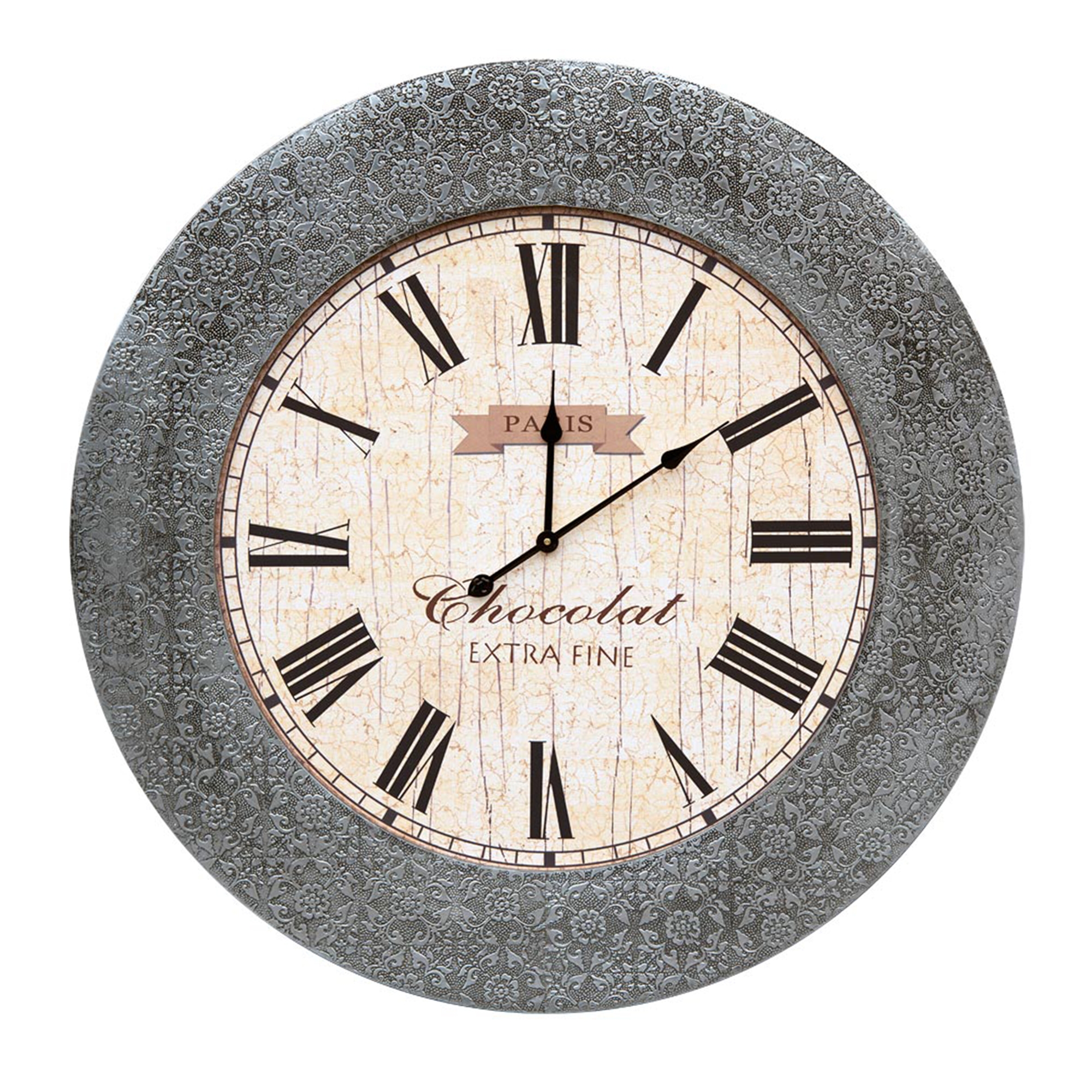 Chaandhi Kar Metal Embossed Clock - Blackened Silver
