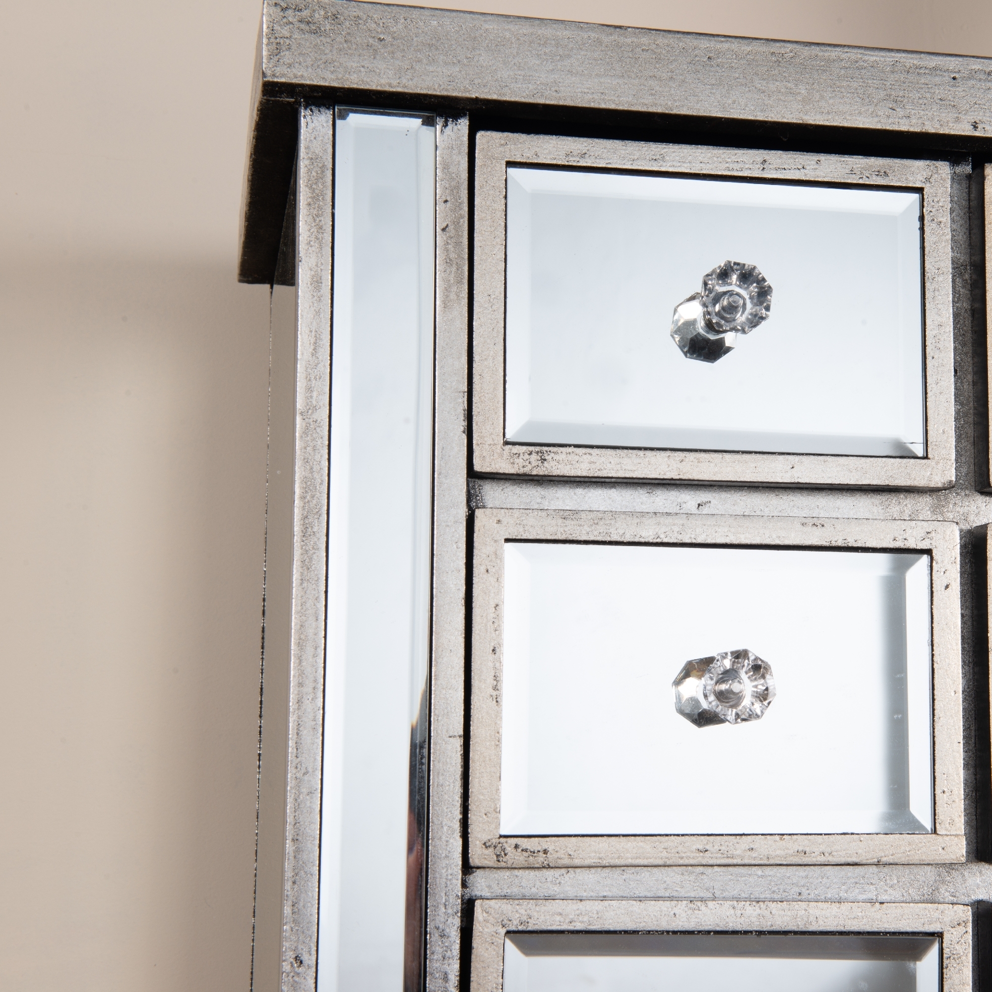 Vintage Venezia Mirrored Tallboy Chest of Drawers - Antique Silver 