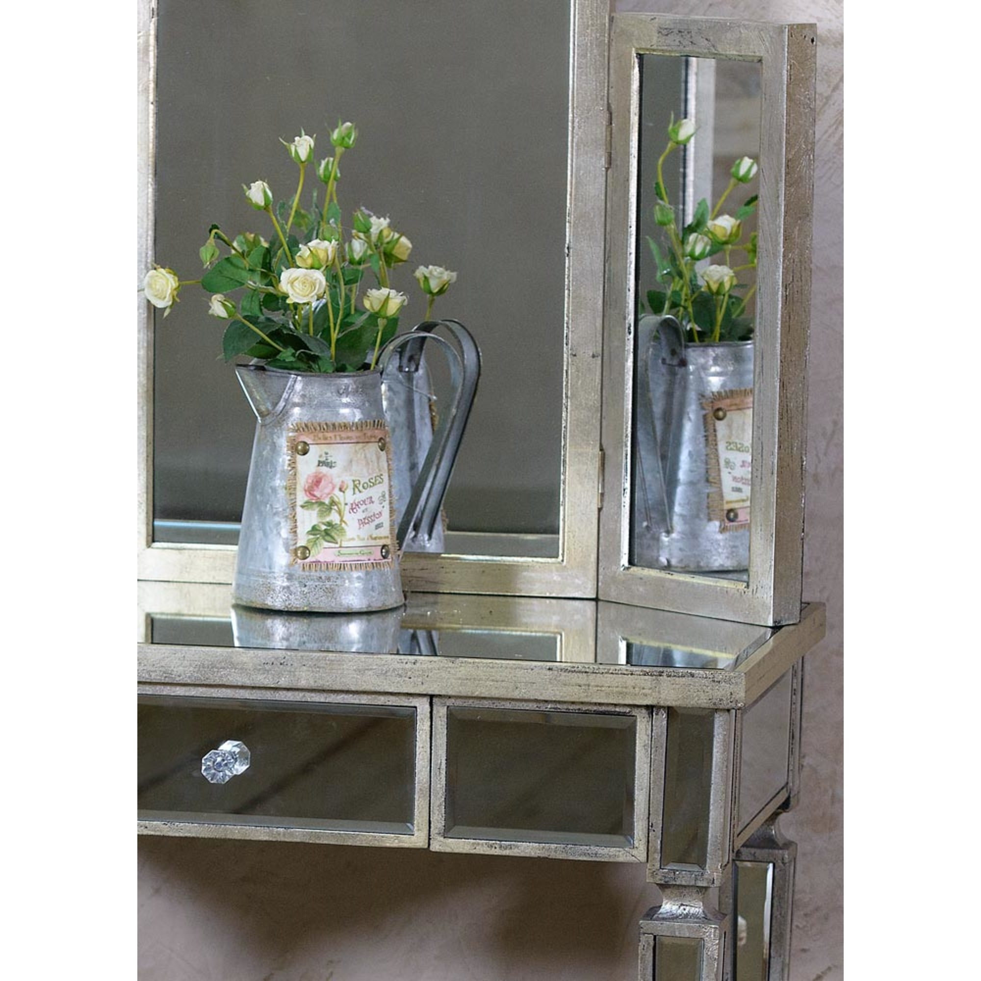 Vintage Venezia Mirrored Dressing Table - Antique Silver 