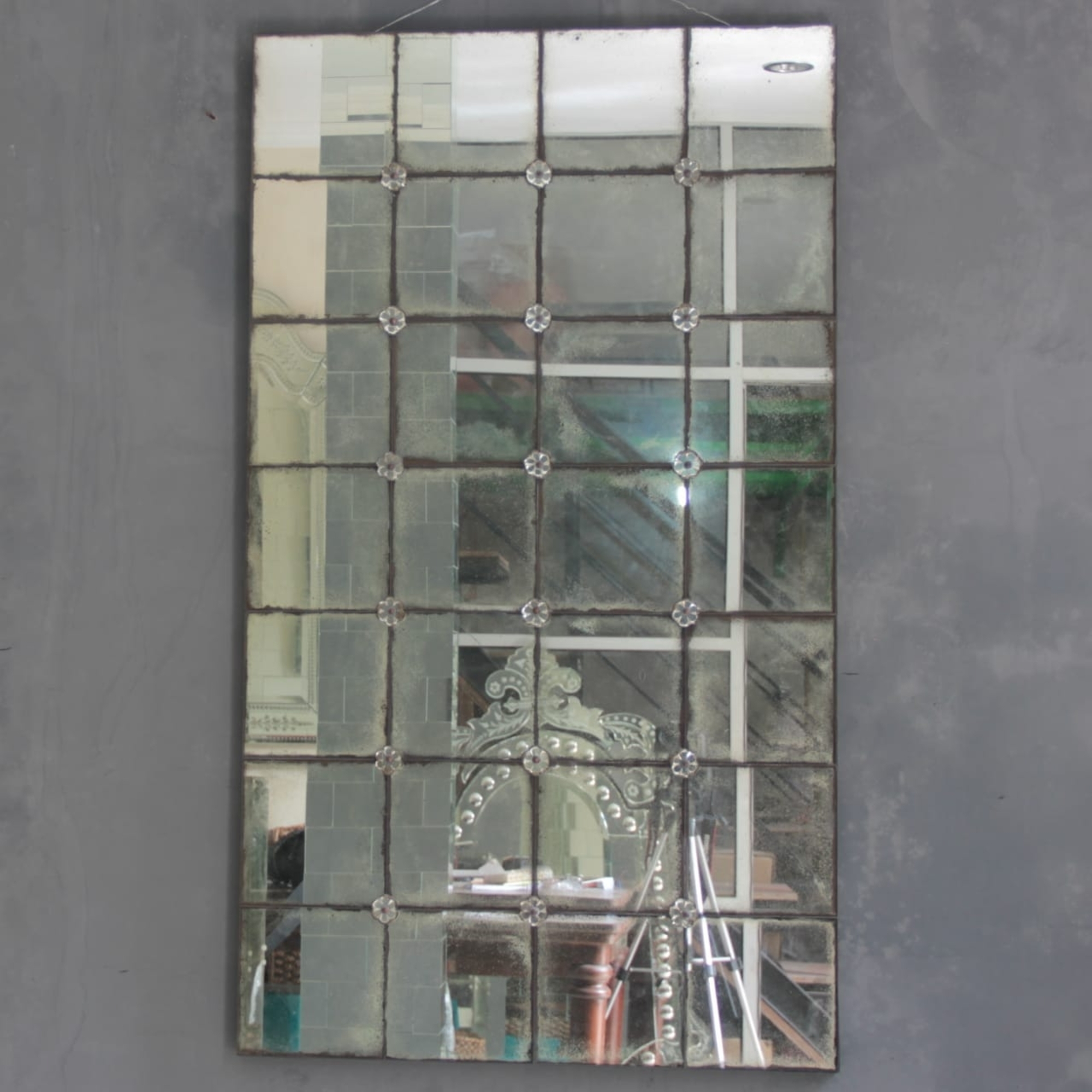 Venetian Antique Large Rectangular Mirror with Aged Mirror Squares and Bezels