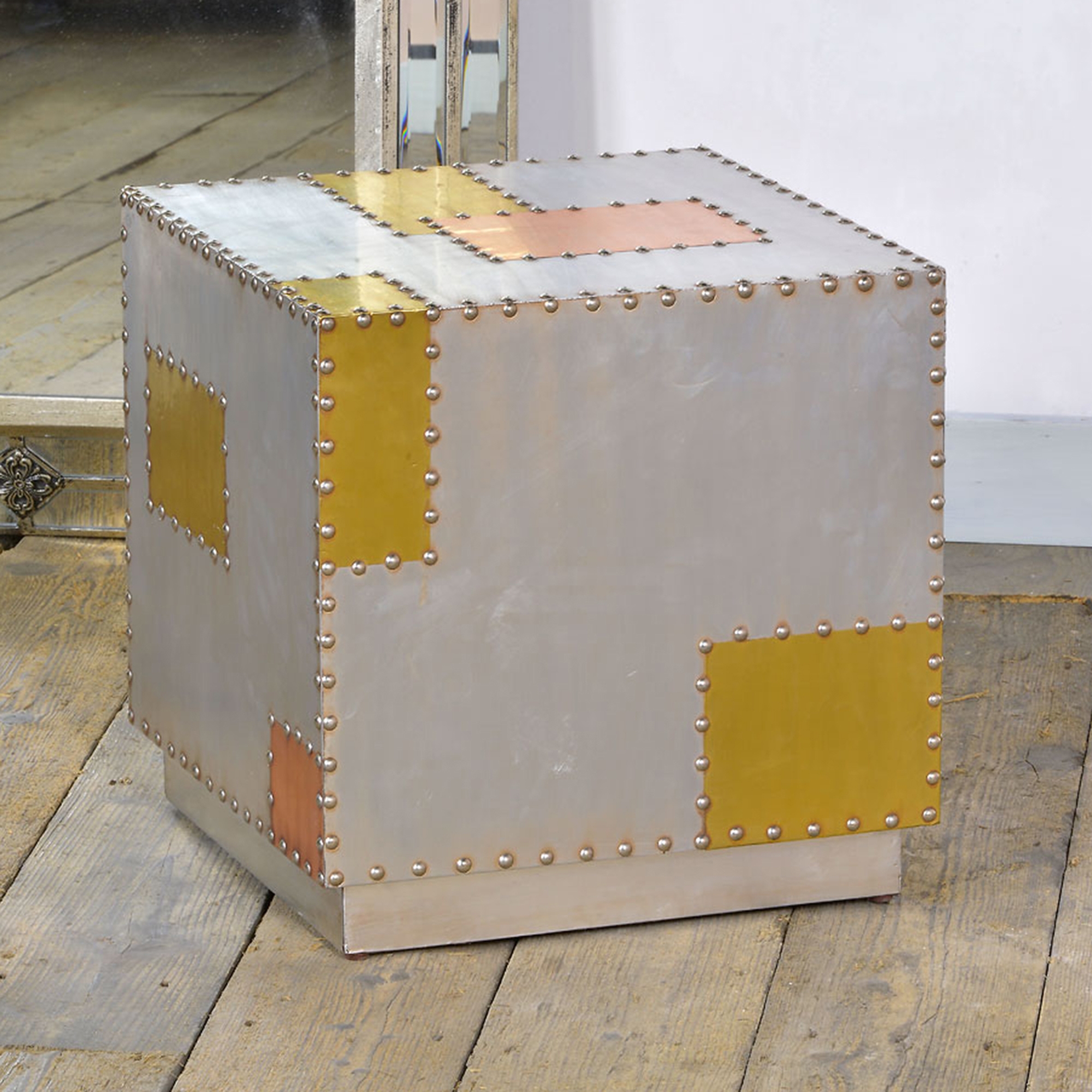 Industrial Aluminium Side Table - Silver and Copper