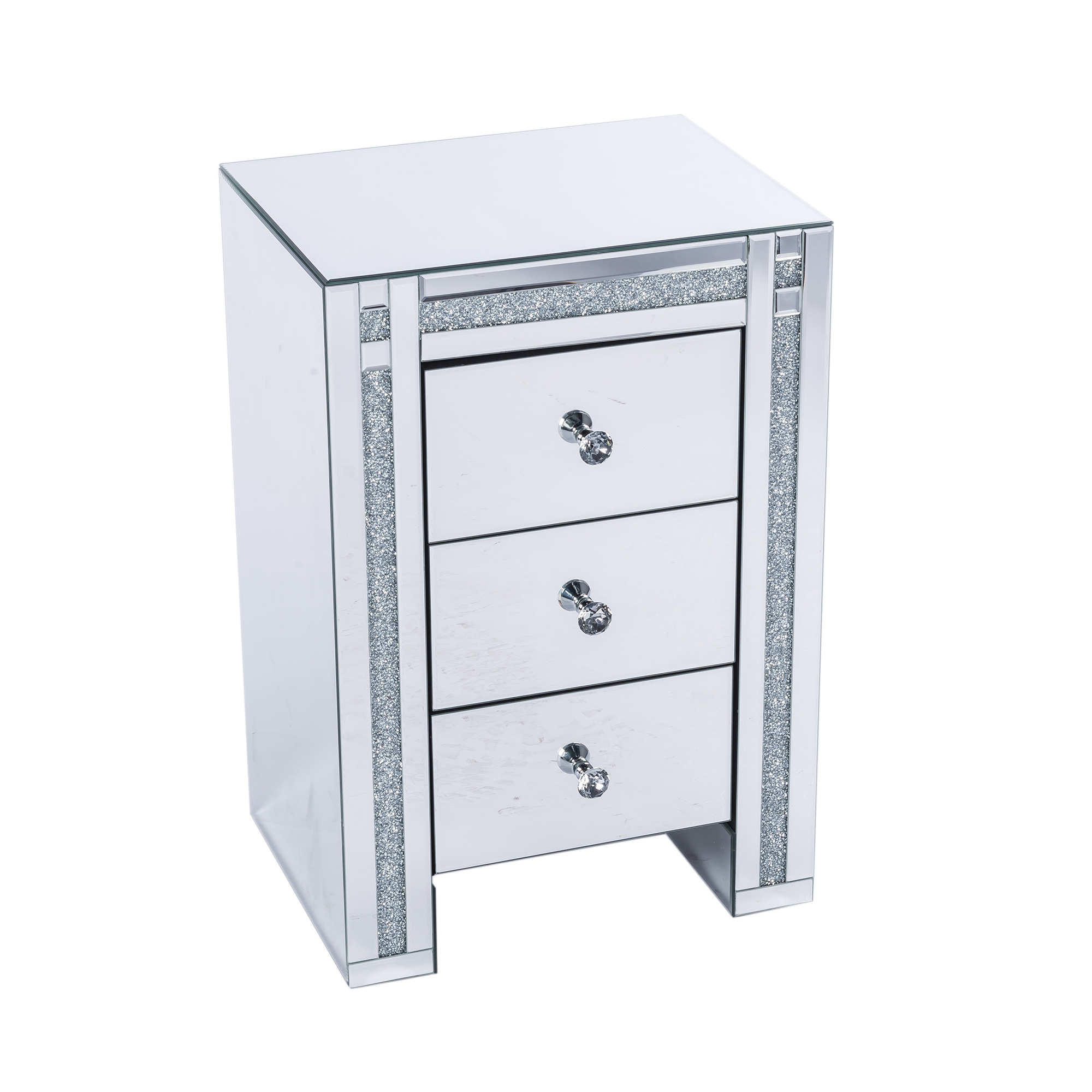 Crushed Diamond Mirrored Bedside Table 