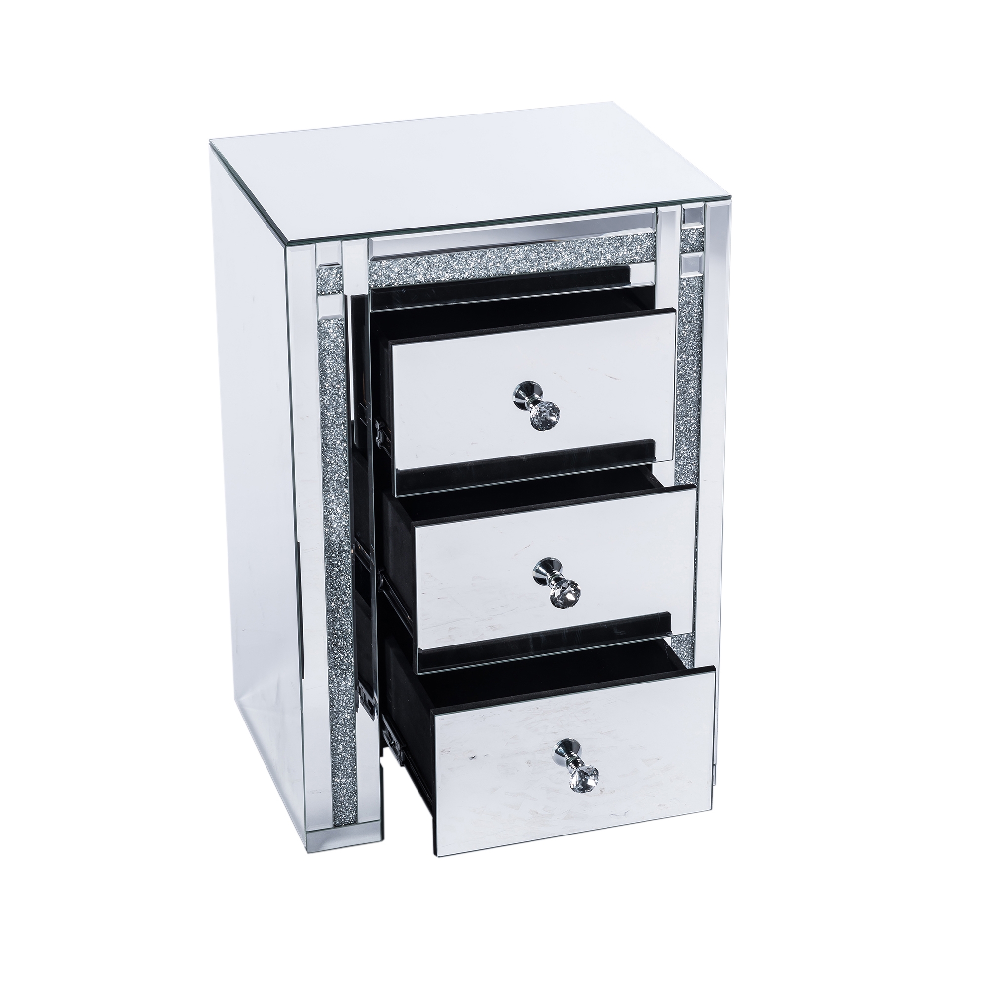 Crushed Diamond Mirrored Bedside Table 