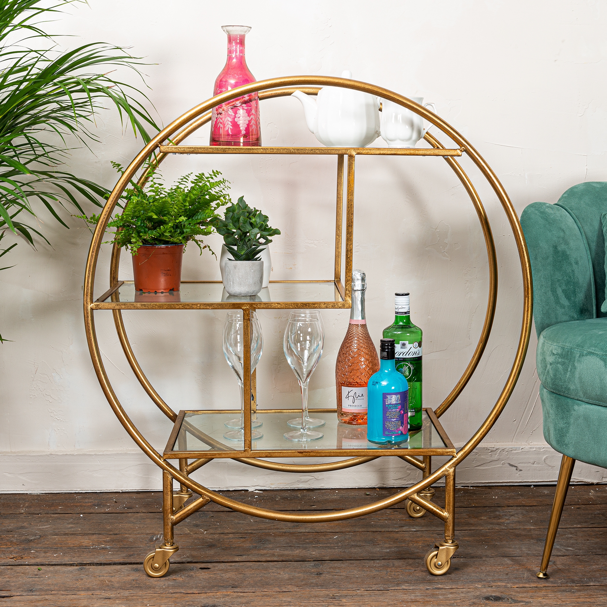 Gin Shu Metal Serving Trolley - Gold Gilt Leaf