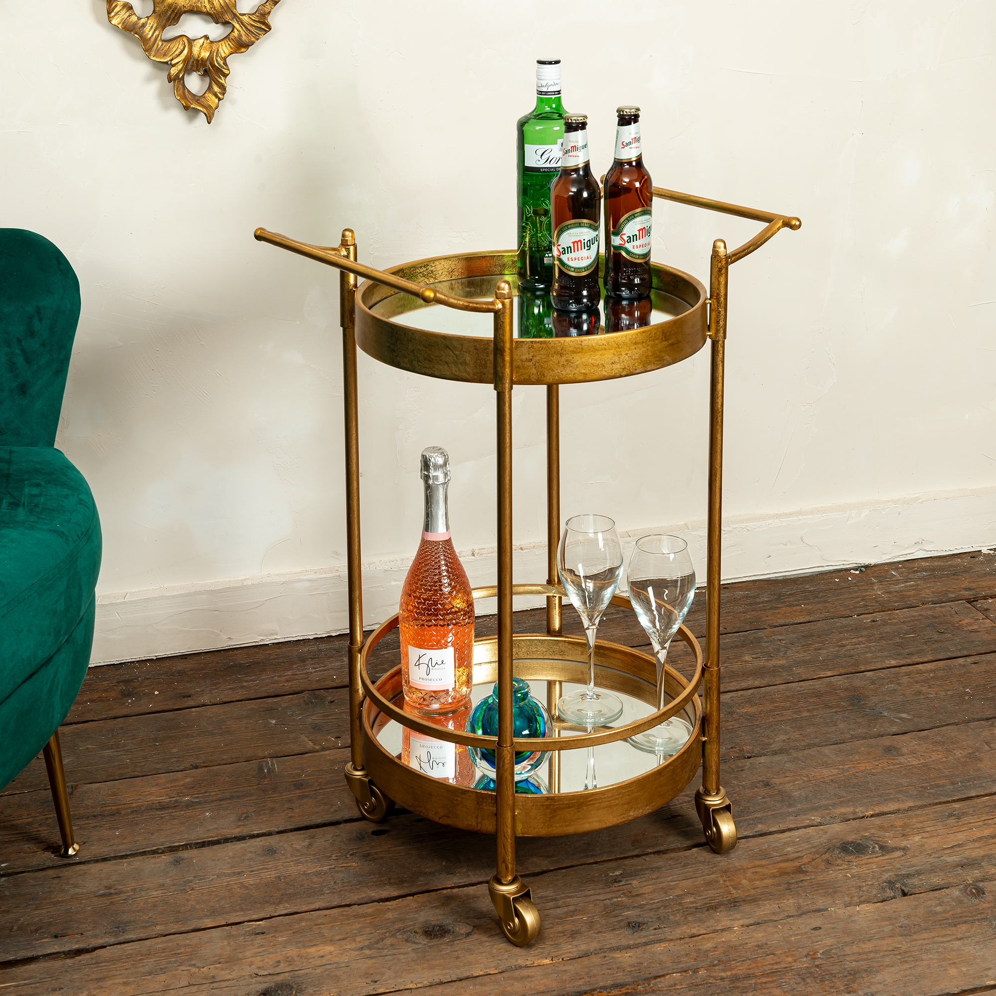 Gin Shu Metal Serving Trolley - Gold Gilt Leaf