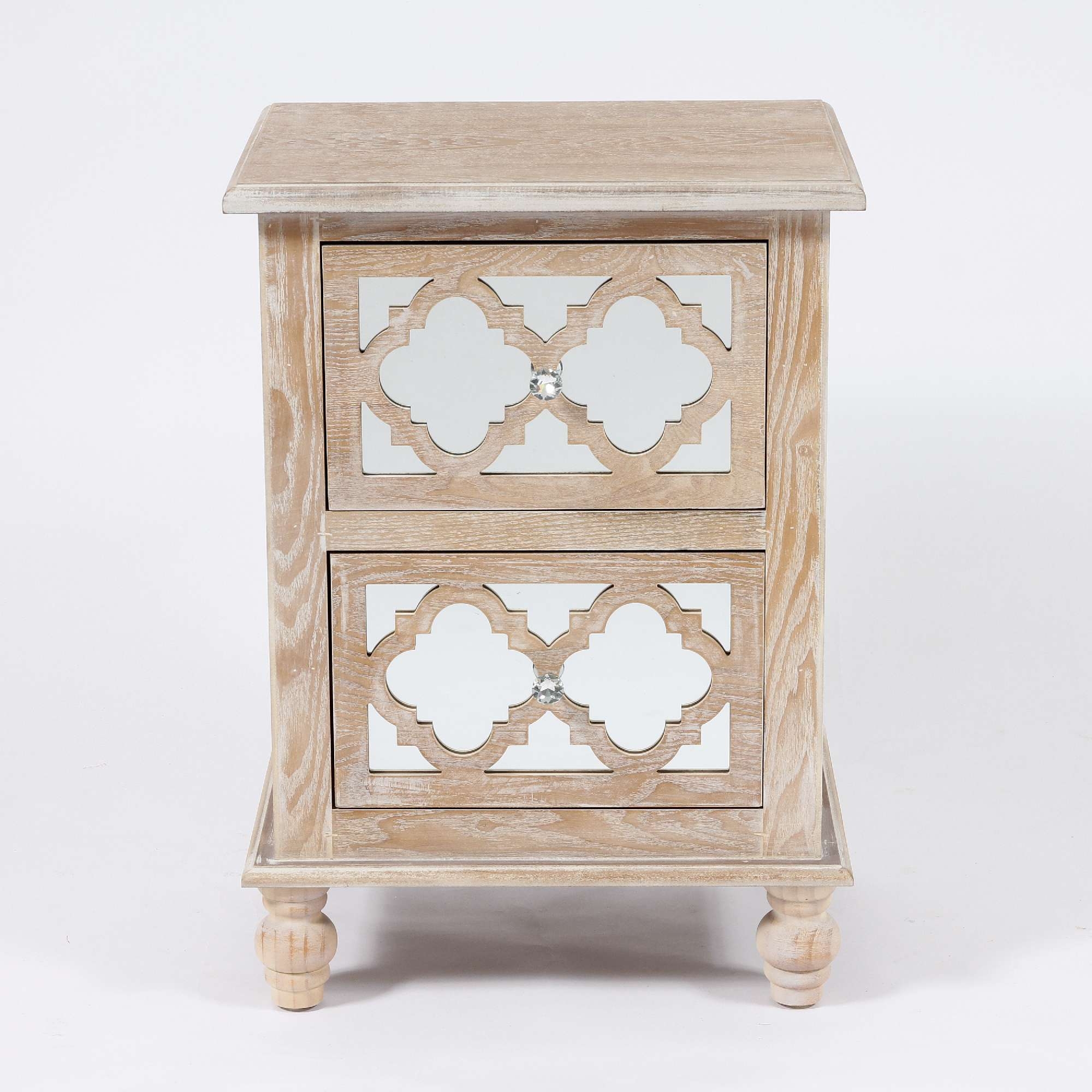 Wood Lattice Mirrored Bedside Table