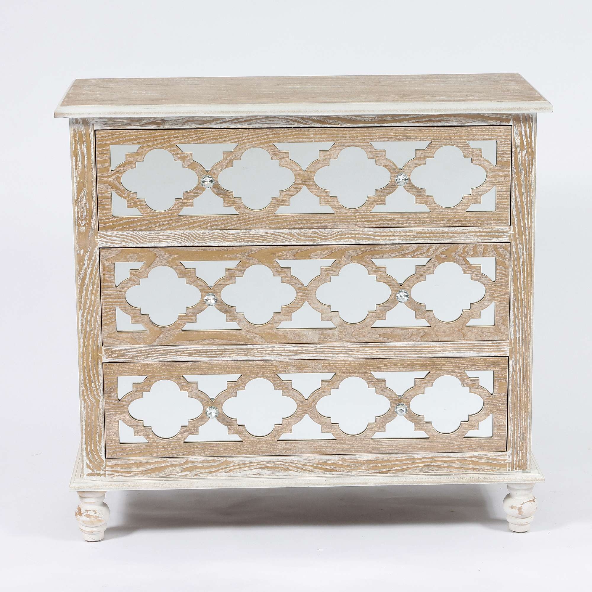 Wood Lattice Mirrored Chest of Drawers