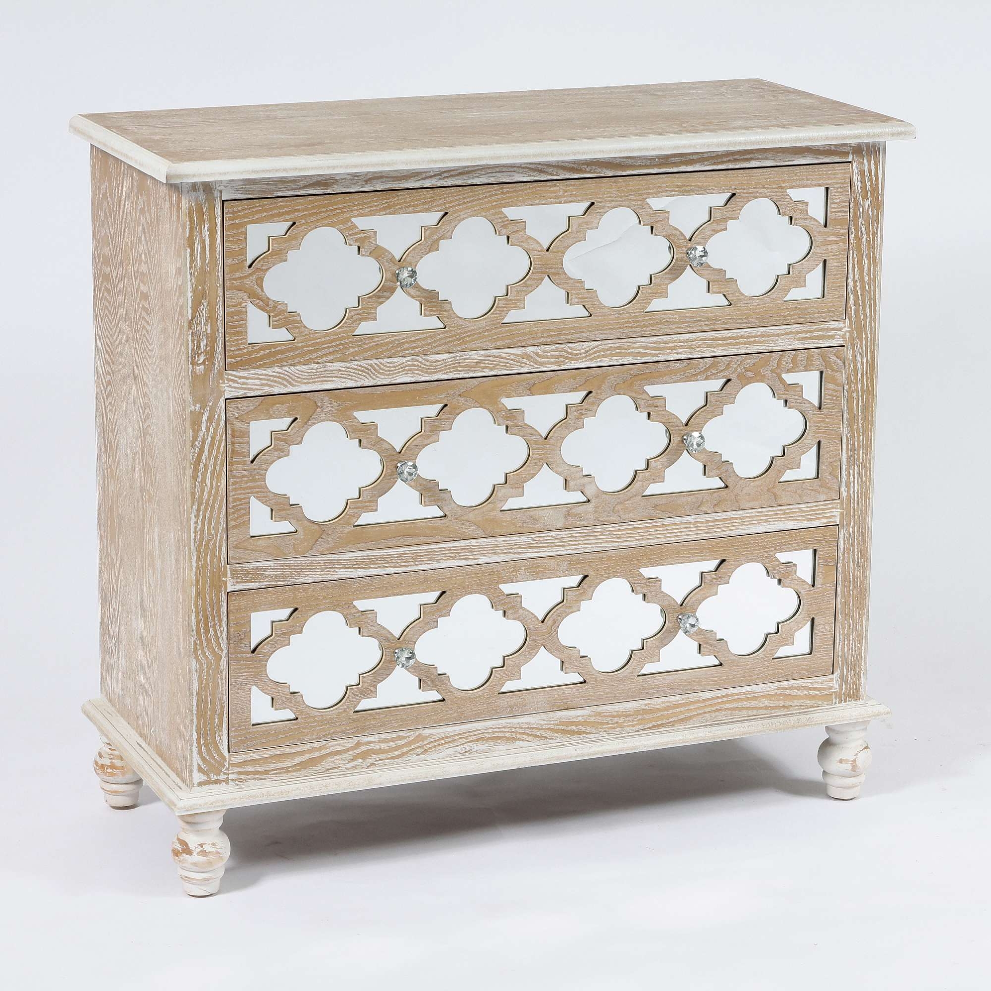 Wood Lattice Mirrored Chest of Drawers