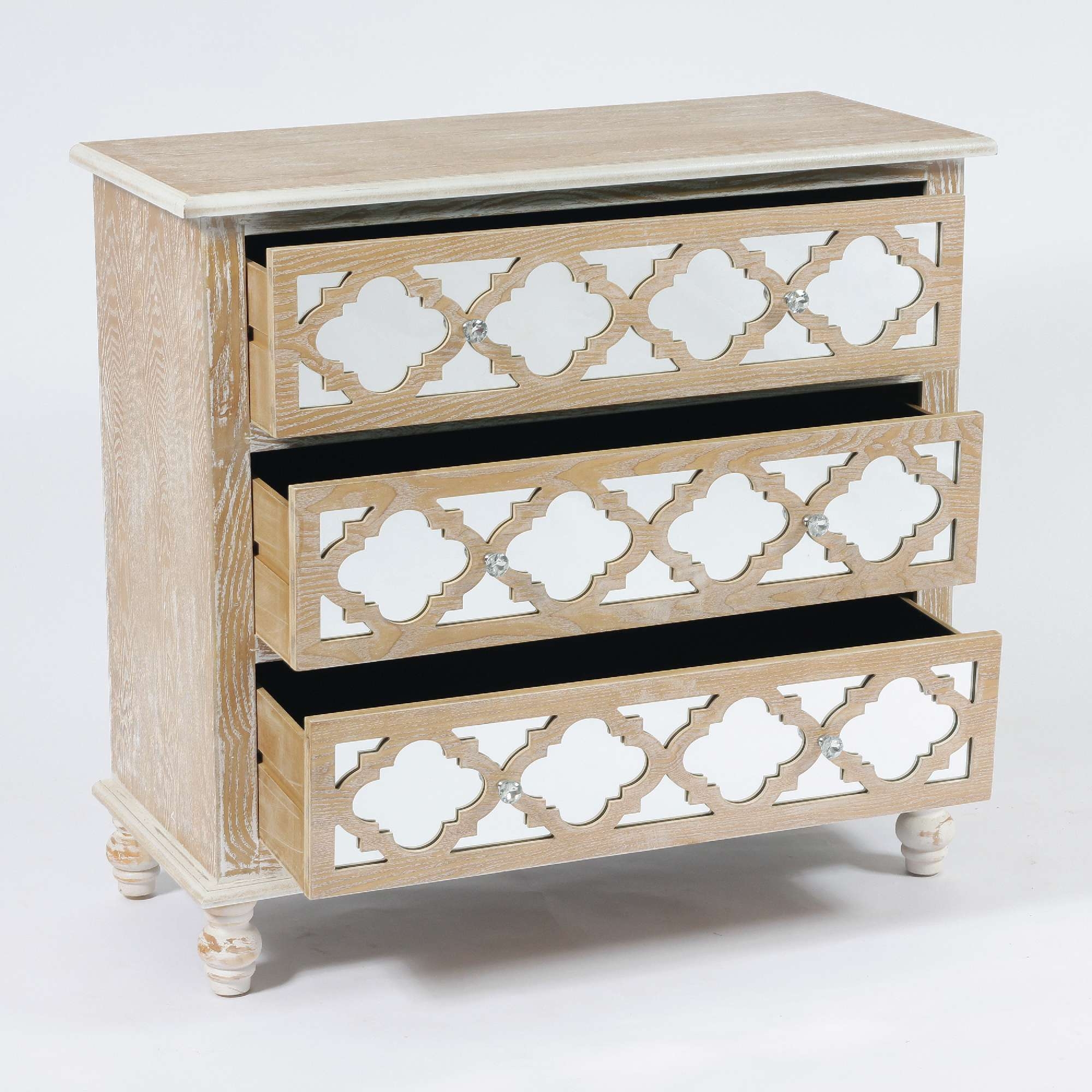 Wood Lattice Mirrored Chest of Drawers