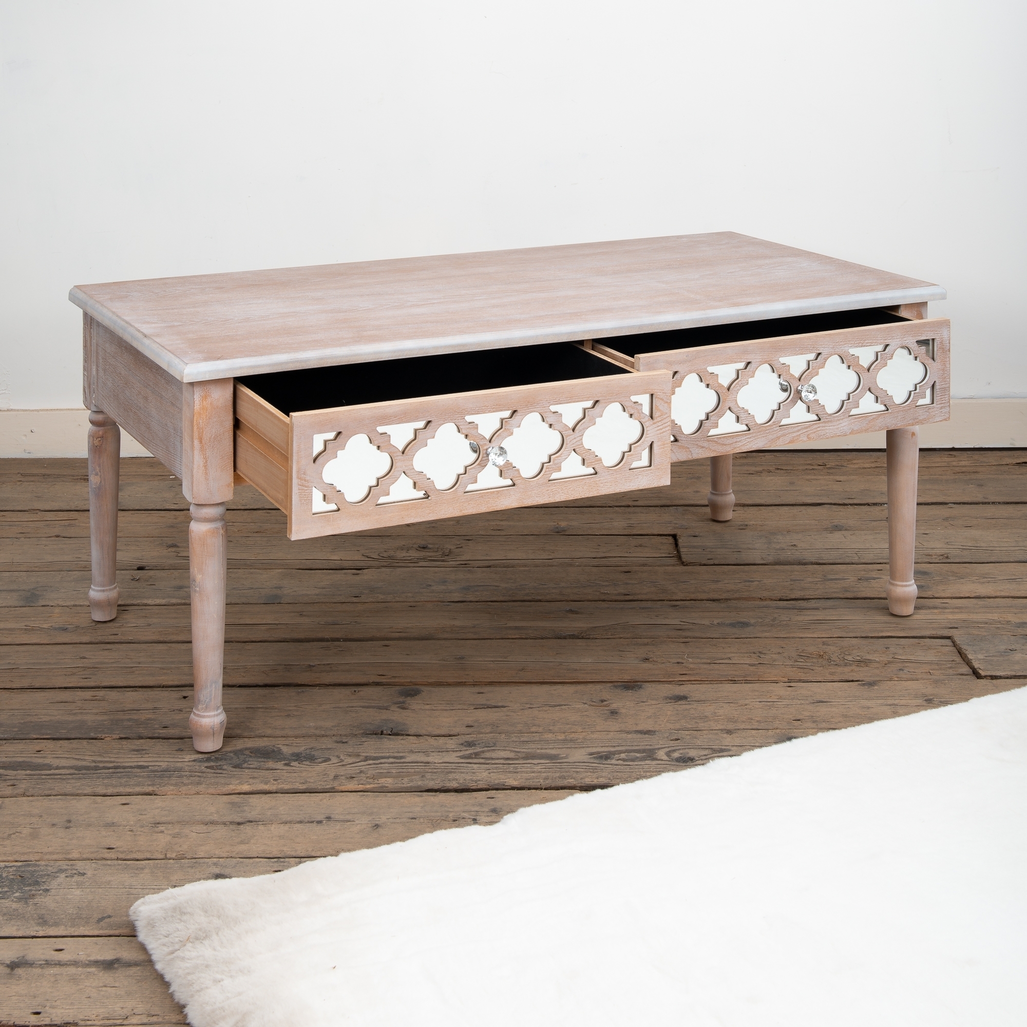 Wood Lattice Mirrored Coffee Table 