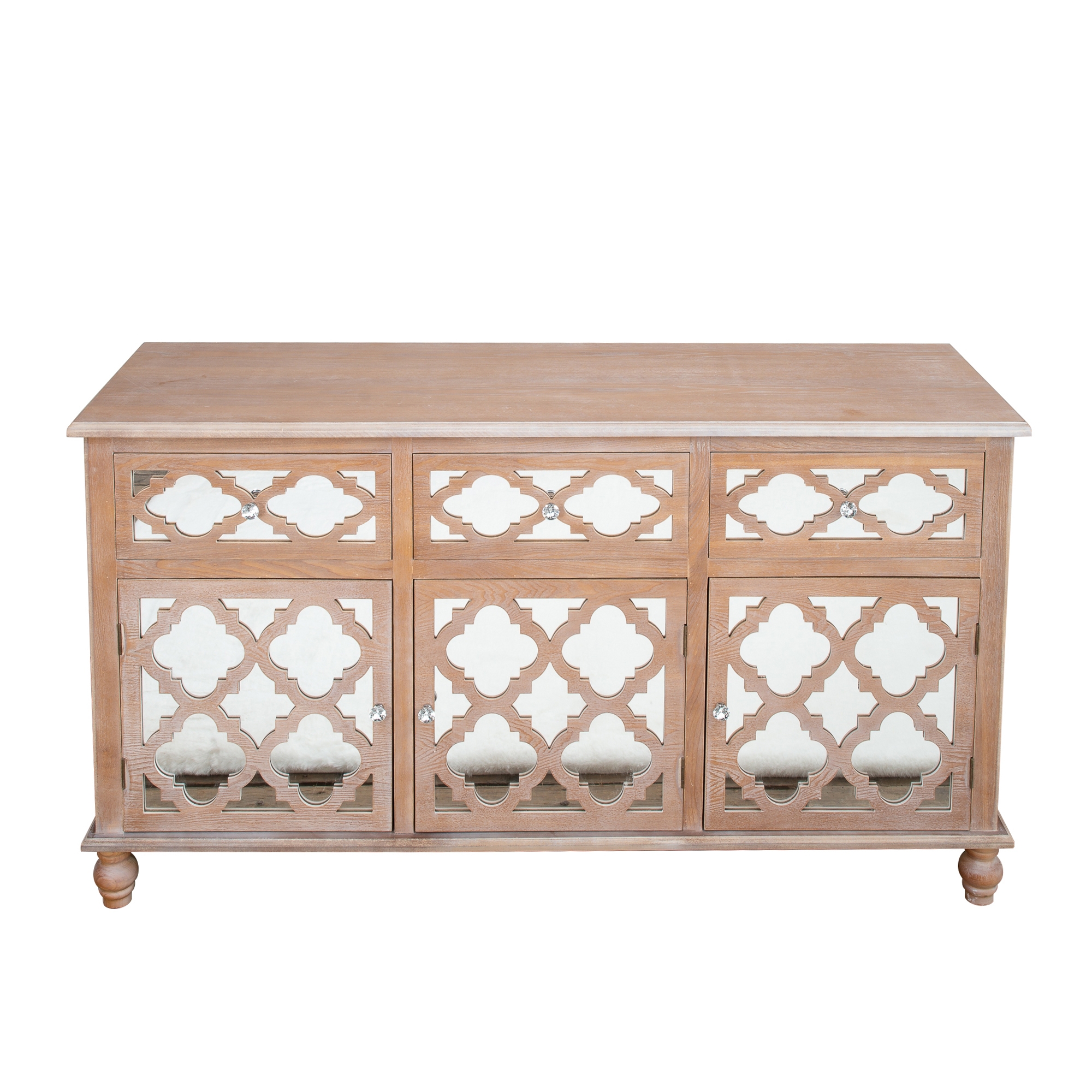 Wood & Lattice Mirrored Sideboard Cabinet
