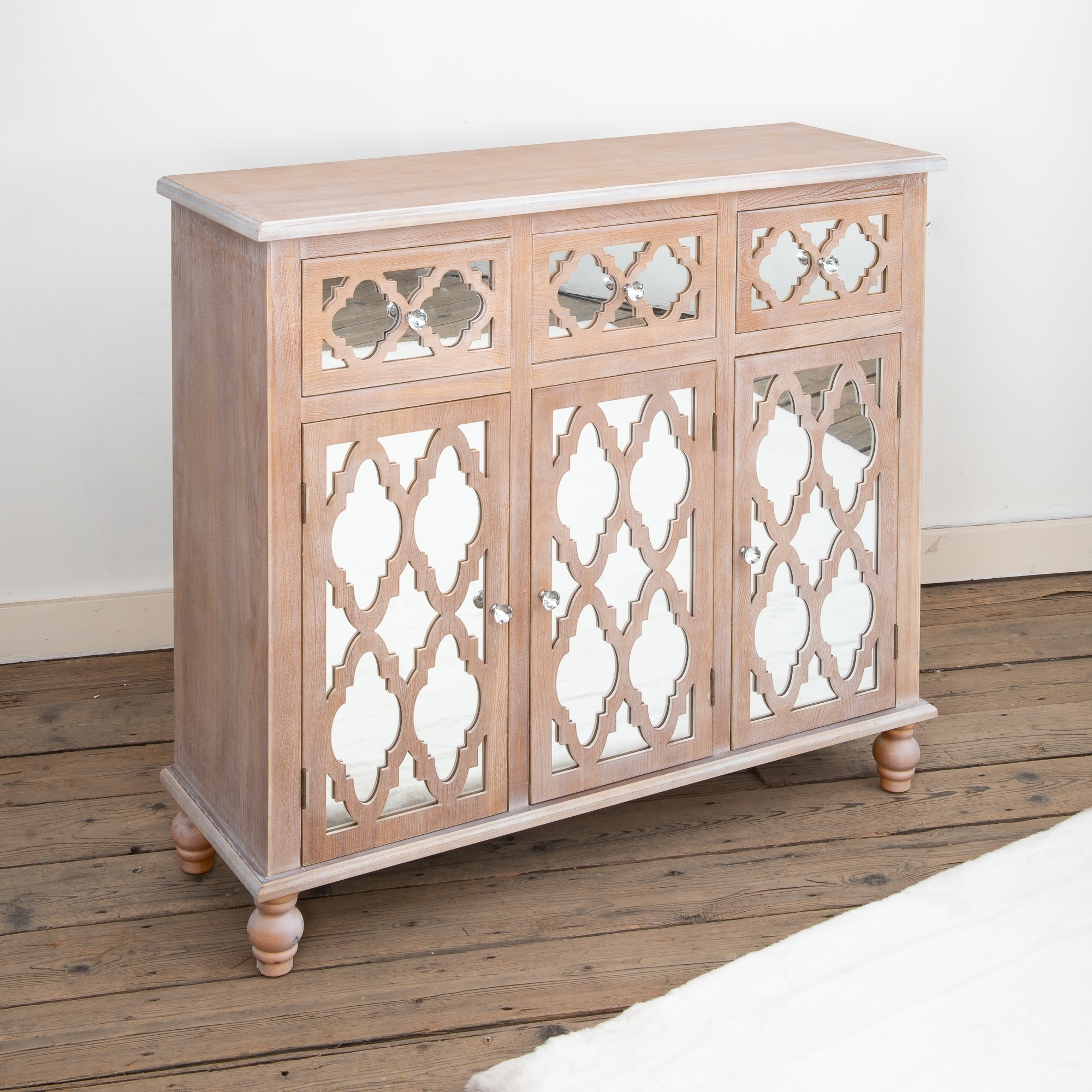 Wood Lattice Mirrored Sideboard Cabinet