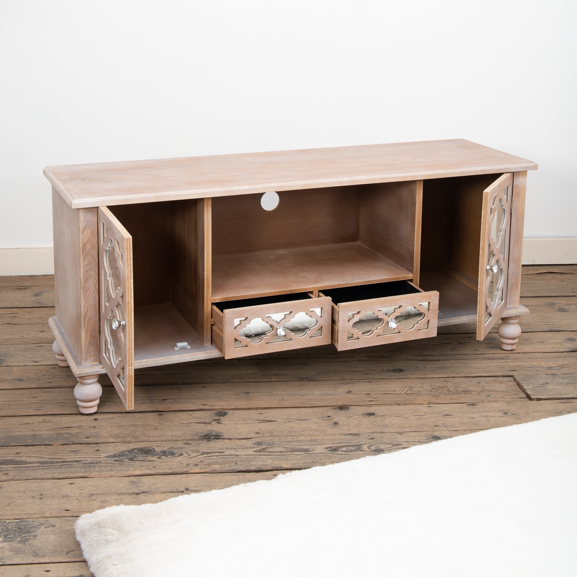Wood Lattice Mirrored TV Media Unit