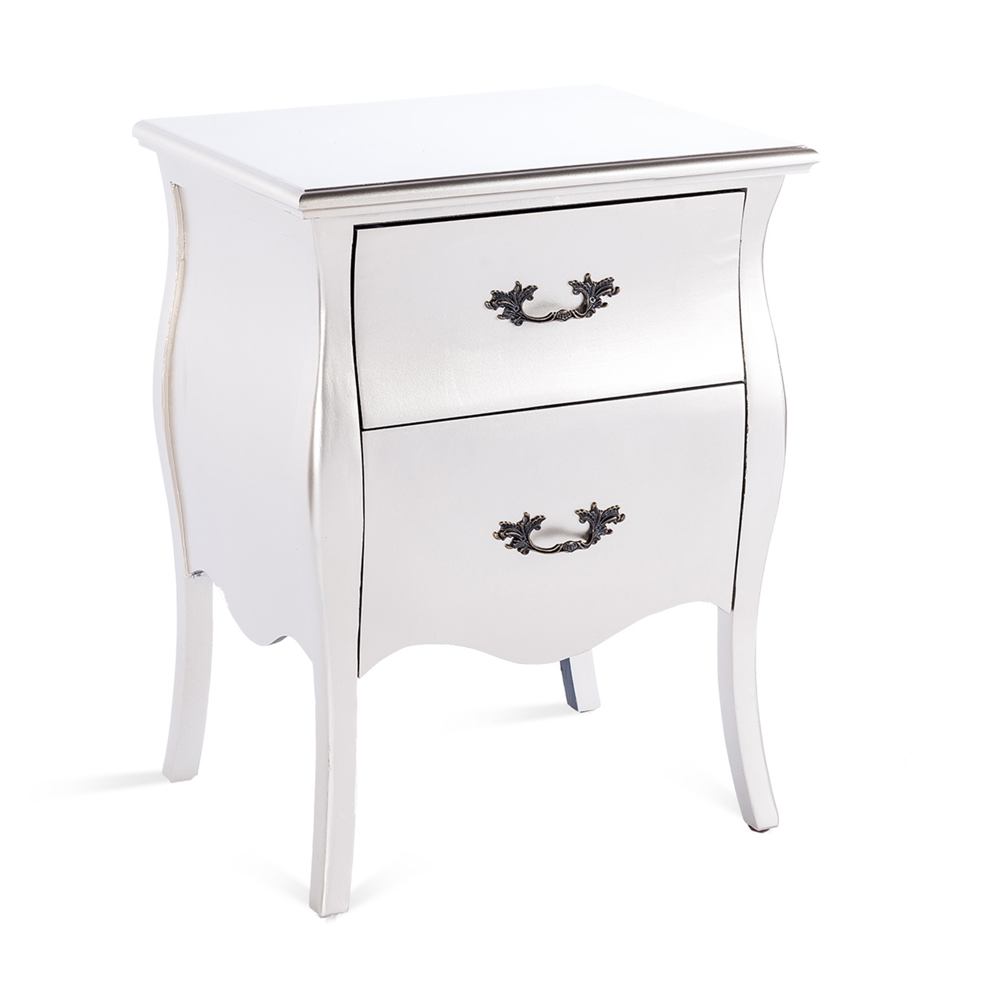 Boudoir Bombé Bedside Table - Silver